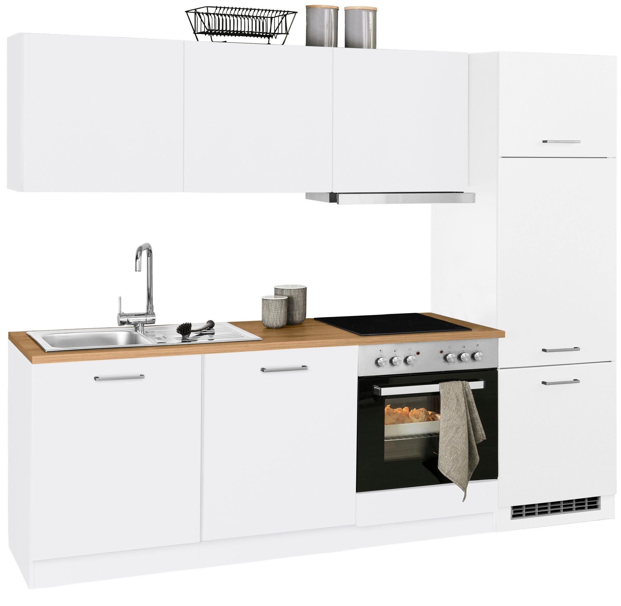 KOCHSTATION Küchenzeile »KS-Kehl«, mit E-Geräten, Breite 240 cm, inkl. Kühlschrank und Geschirrspüler