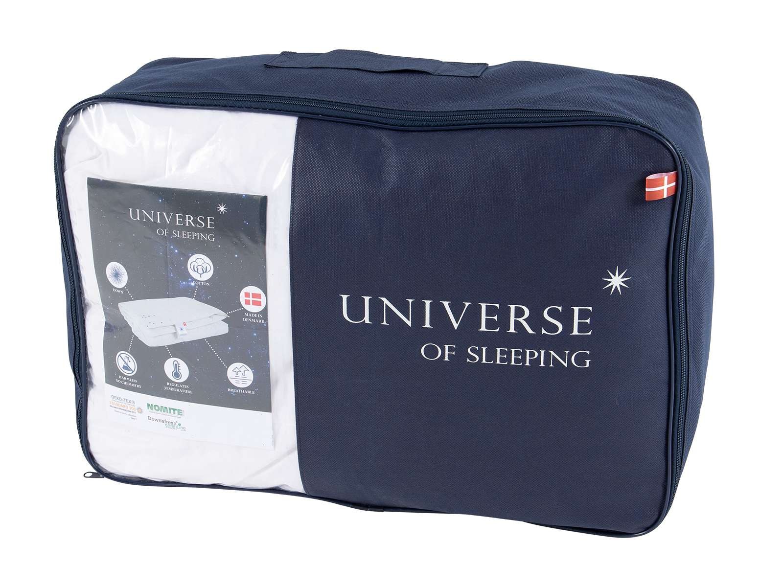 Universe of sleeping Kunstfaserbettdecke »Pegasus, pflegeleicht, Allergikergeeignet, 3 Wärmekl., Made in Denmark«, leicht, Füllung Mischung aus 50% Polyesterfasern & 50% Europäische Feder-Daunenfüllung, (1 St.)