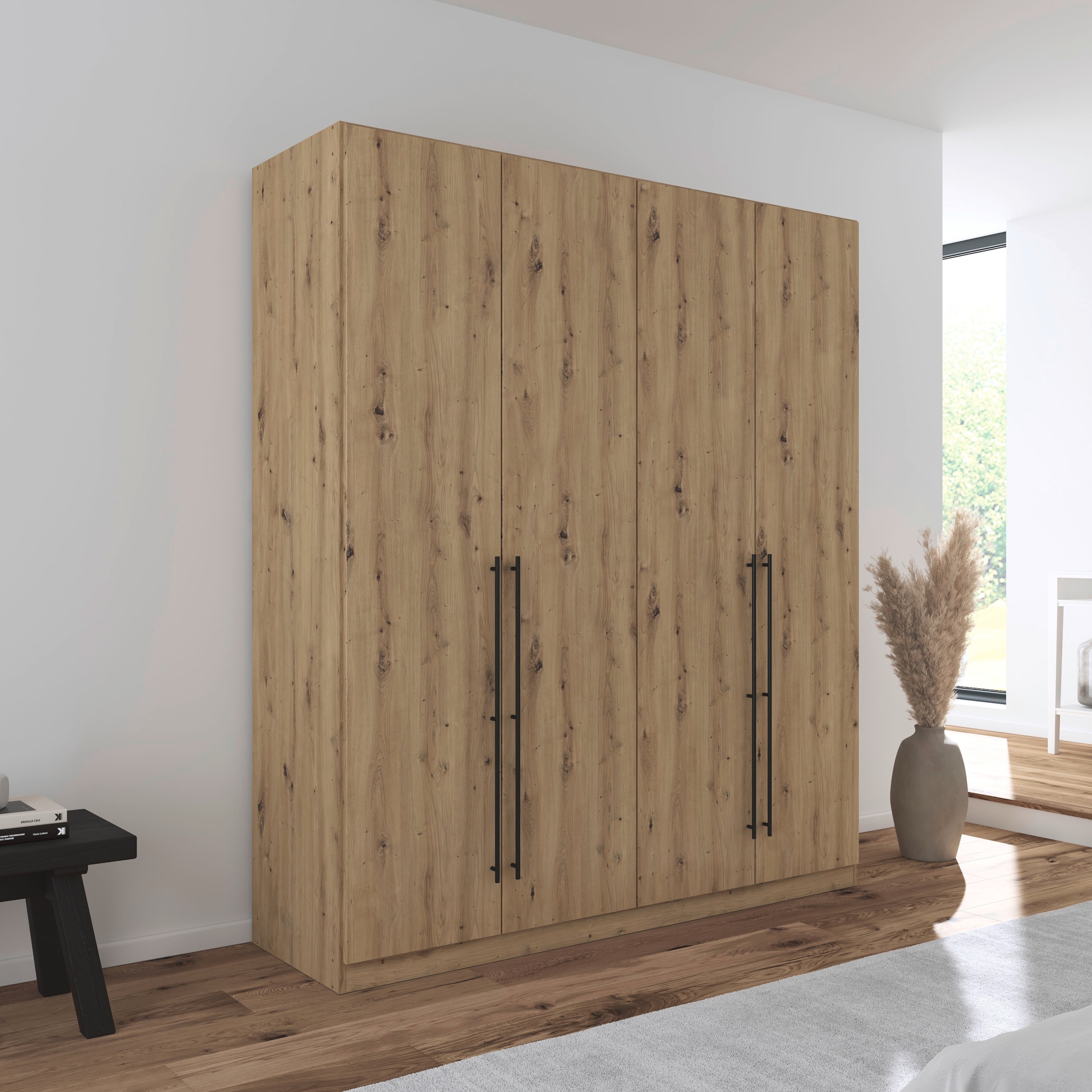 rauch Kleiderschrank »Drehtürenschrank Schrank Garderobe Wäscheschrank Schlafzimmer AVOLA«, (in 3 verschiedenen Ausstattungen BASIC/CLASSIC/PREMIUM), mit hochwertigen Stangengriffen in Schwarz aus Metall MADE IN GERMANY
