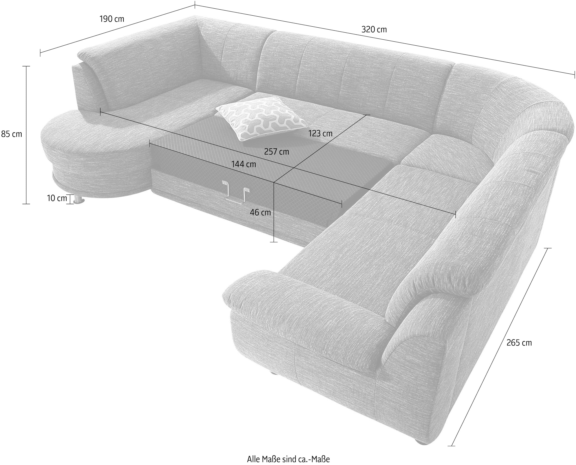 TRENDMANUFAKTUR Wohnlandschaft »Rondo, U-Form«, inkl.Federkern, wahlweise mit Bettfunktion
