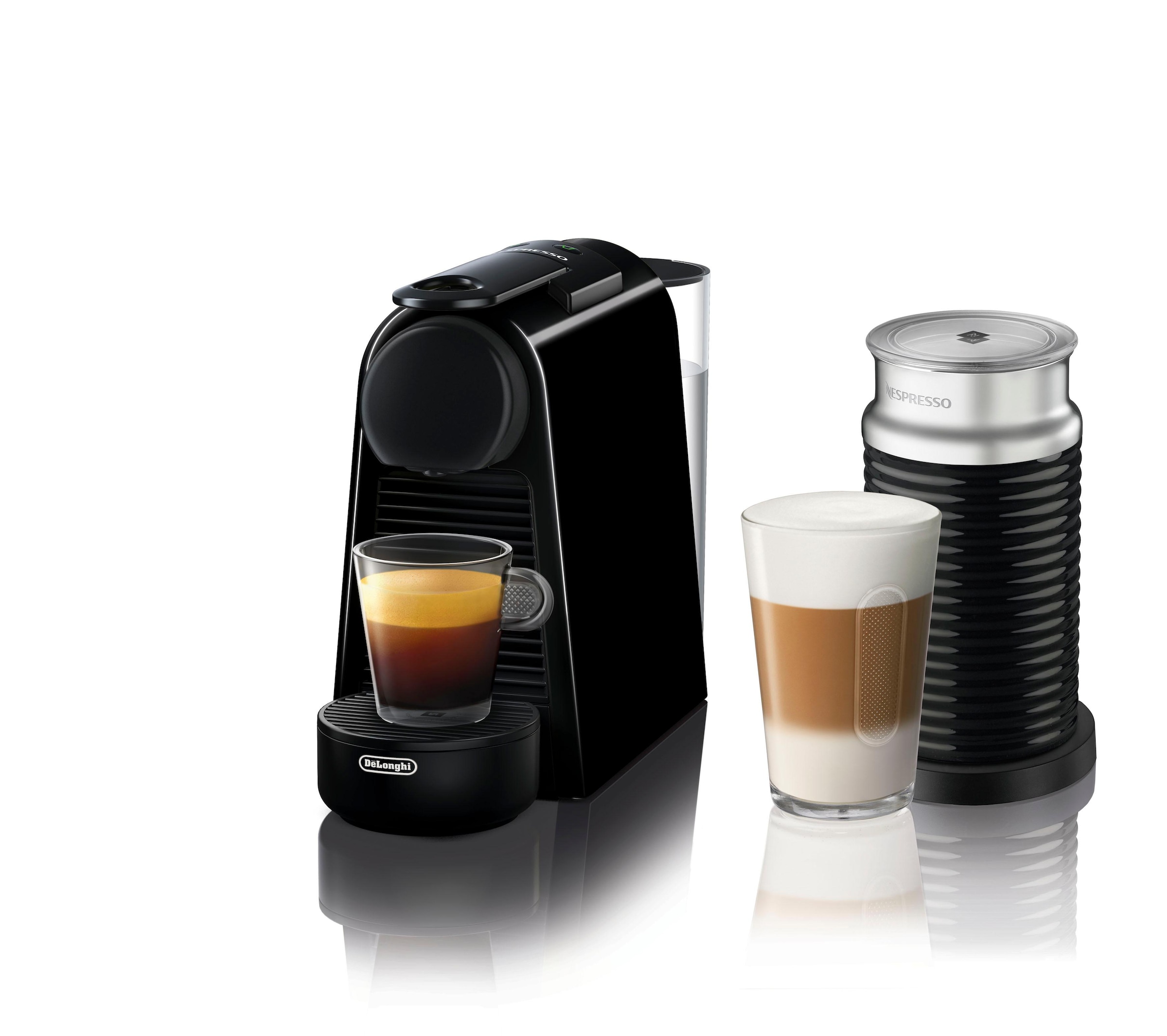 Nespresso Kapselmaschine »Essenza Bundle Aeroccino 3 Garantie EN85.BAE DeLonghi, Kapseln 14 Milchaufschäumer, mit Willkommenspaket XXL Black«, Jahren inkl. von mit Mini