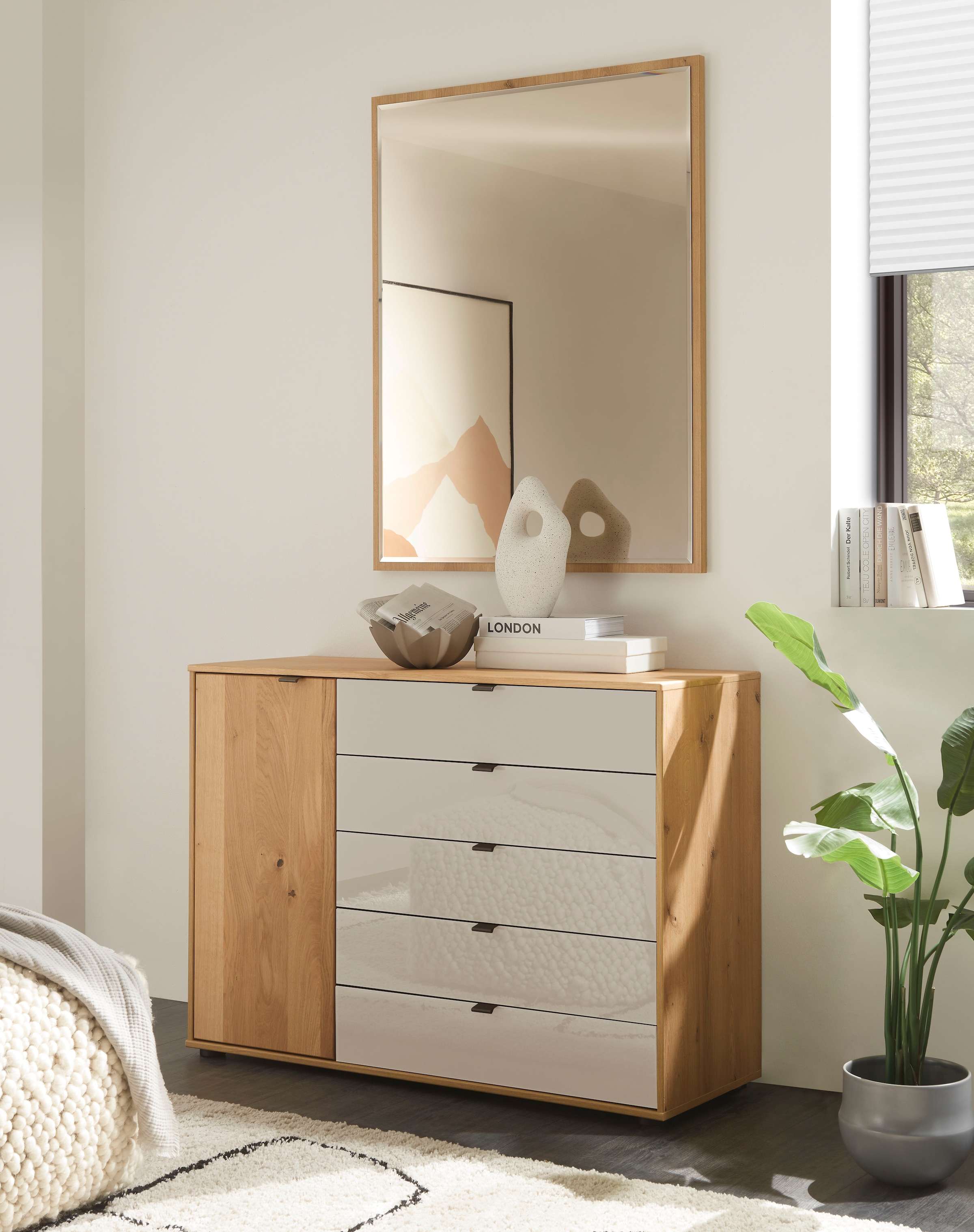 WIEMANN Kombikommode »Cardiff Sideboard, Wäscheschrank, teilmassiv Bianco-Eiche, Schubladen« Kommode 120x86x43 cm, braun, mit Dämpfung, MADE IN GERMANY,  verschiedenen Ausführungen, inklusive Einlegeboden