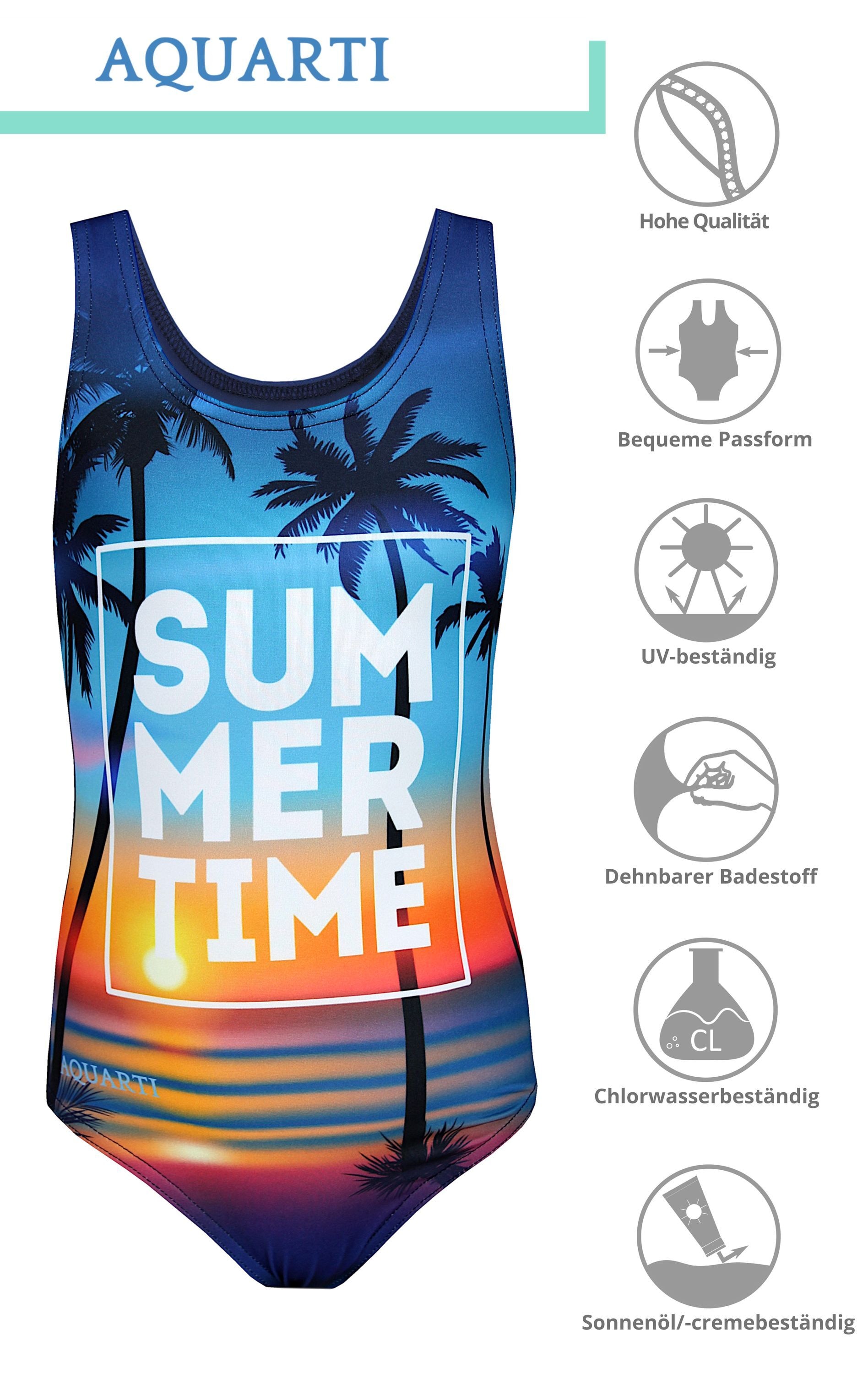 AQUARTI Badeanzug »Badeanzug Mädchen Badeanzug mit Ringerrücken Print«