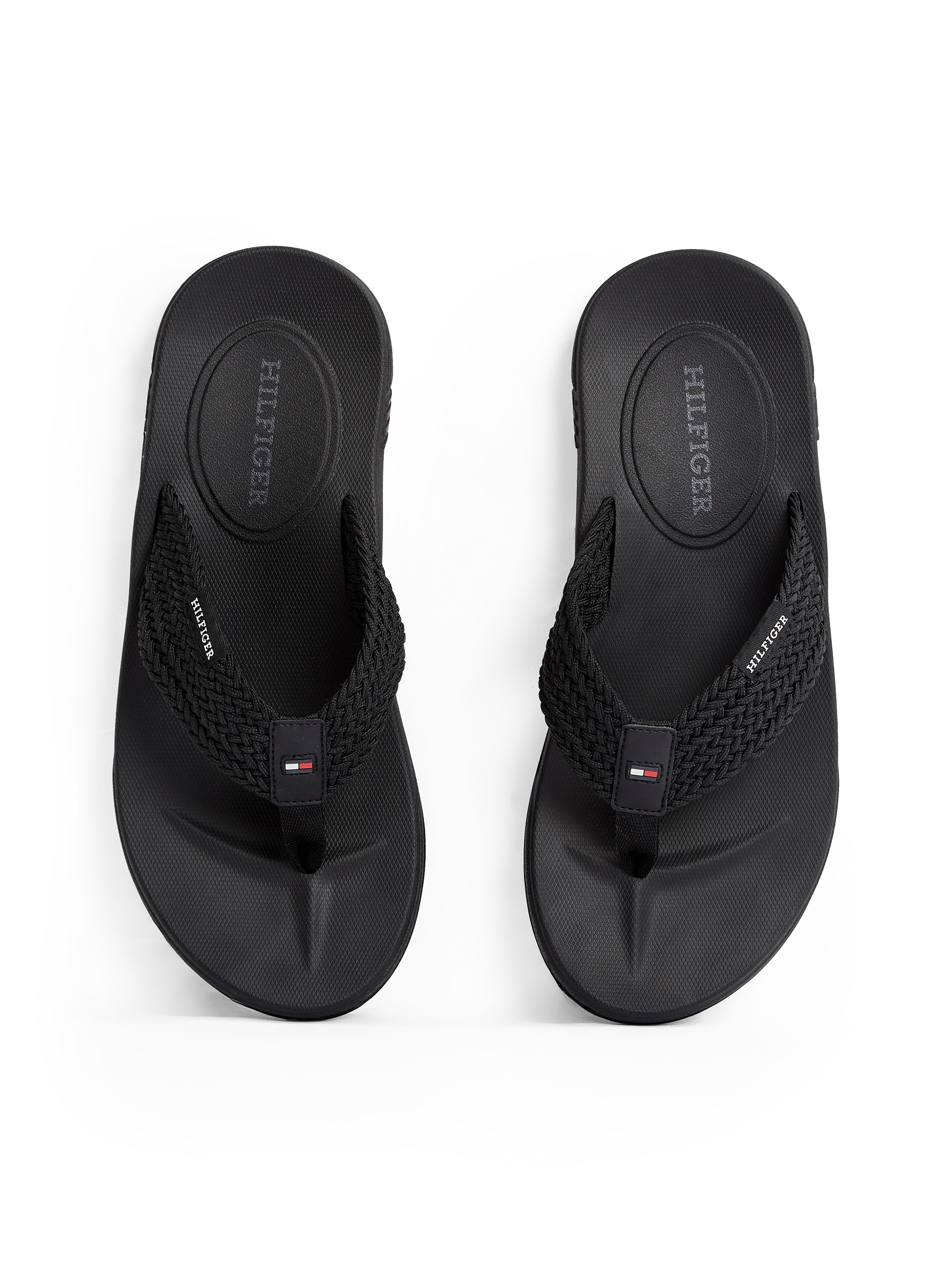 Tommy Hilfiger Zehentrenner »MOLDED HILFIGER WEB BEACH SANDAL«, Sommerschuh, Flats, Strandschuh mit seitlichem Logoschriftzug