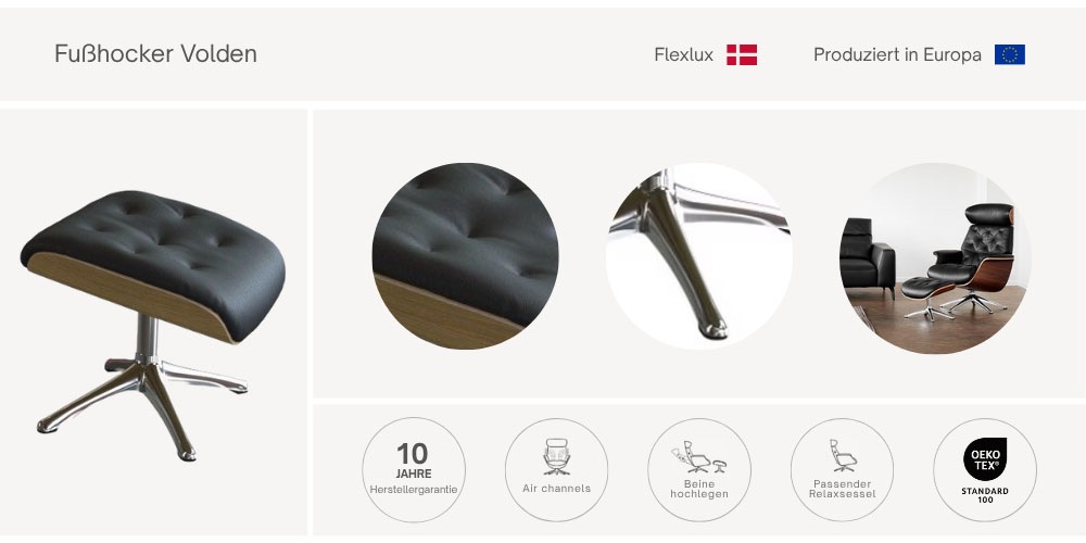 FLEXLUX Fußhocker »Volden Beinstütze, pflegeleicht, skandinavisches Design, hoher Komfort«, für Beinauflage zur besseren Entspannung, schwarzer Fuß, Holzrahmen