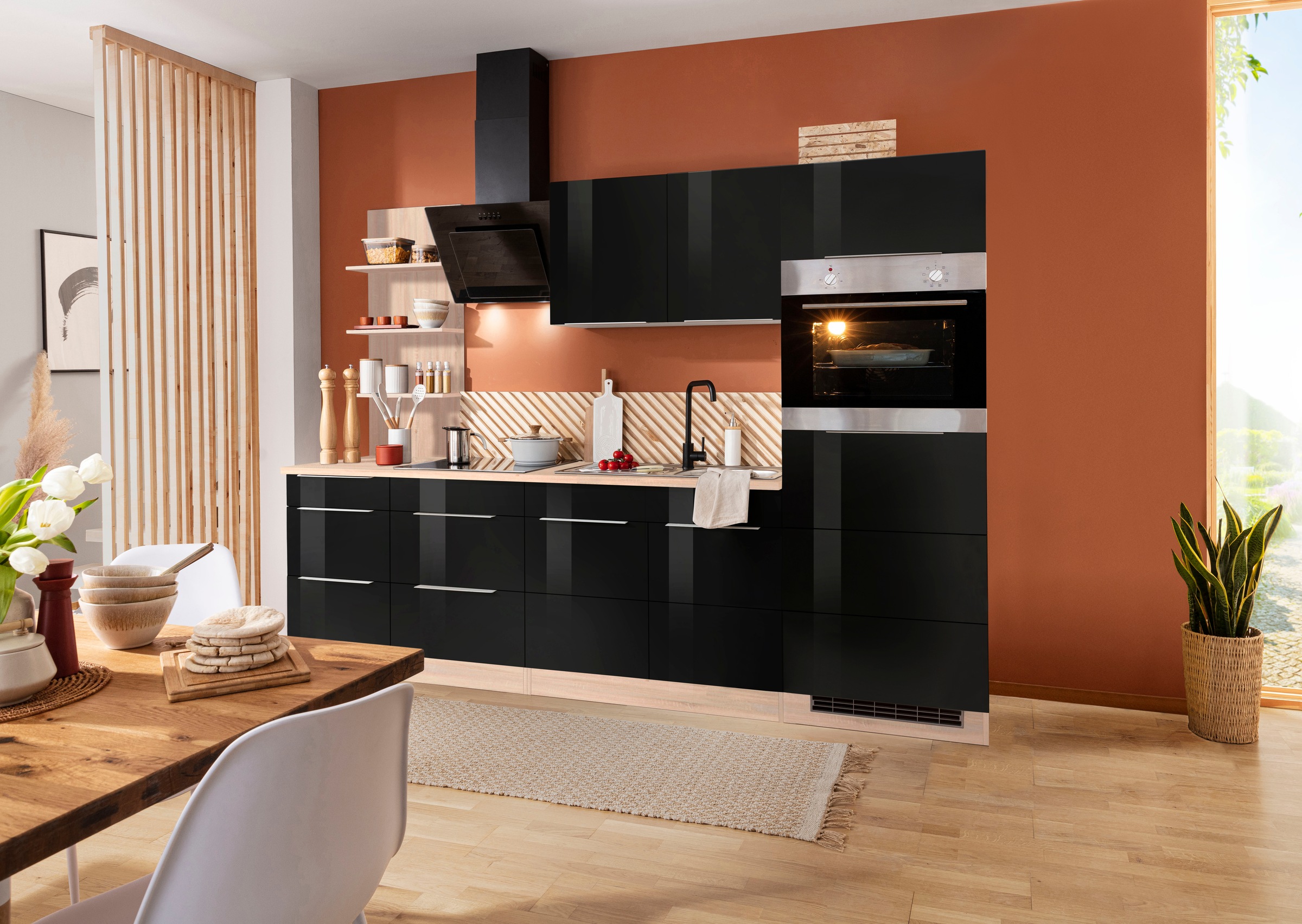KOCHSTATION Küchenzeile »KS-Brindisi Breite 270 cm«, wahlweise mit E-Geräten und Induktion, mit MDF-Fronten und Regal