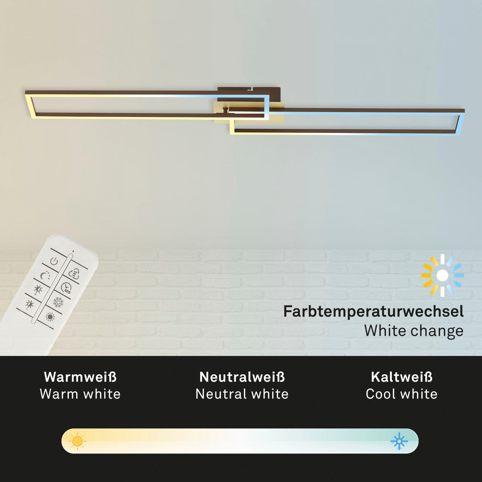 Briloner Leuchten LED Deckenleuchte »3145017 FRAME« LED-Board Farbwechsler | Kaltweiß | Neutralweiß | Tageslichtweiß | Warmweiß CCT, RGB, Memory-/Nachtlichtfunktion, Fernbedienung, gold-braun