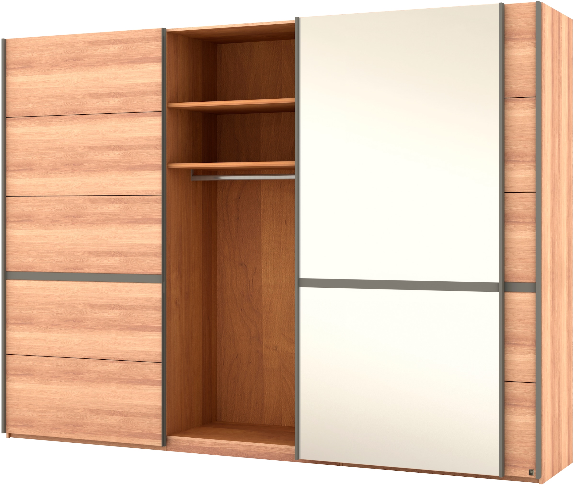 Musterring Schwebetürenschrank »Sorrent, Kleiderschrank, Schrank, Schiebetüren«, (Teilmassiv Eiche, MADE IN GERMANY), Türen in Eiche massiv mit Kassetten-Optik, verschiedene Maße verfügbar