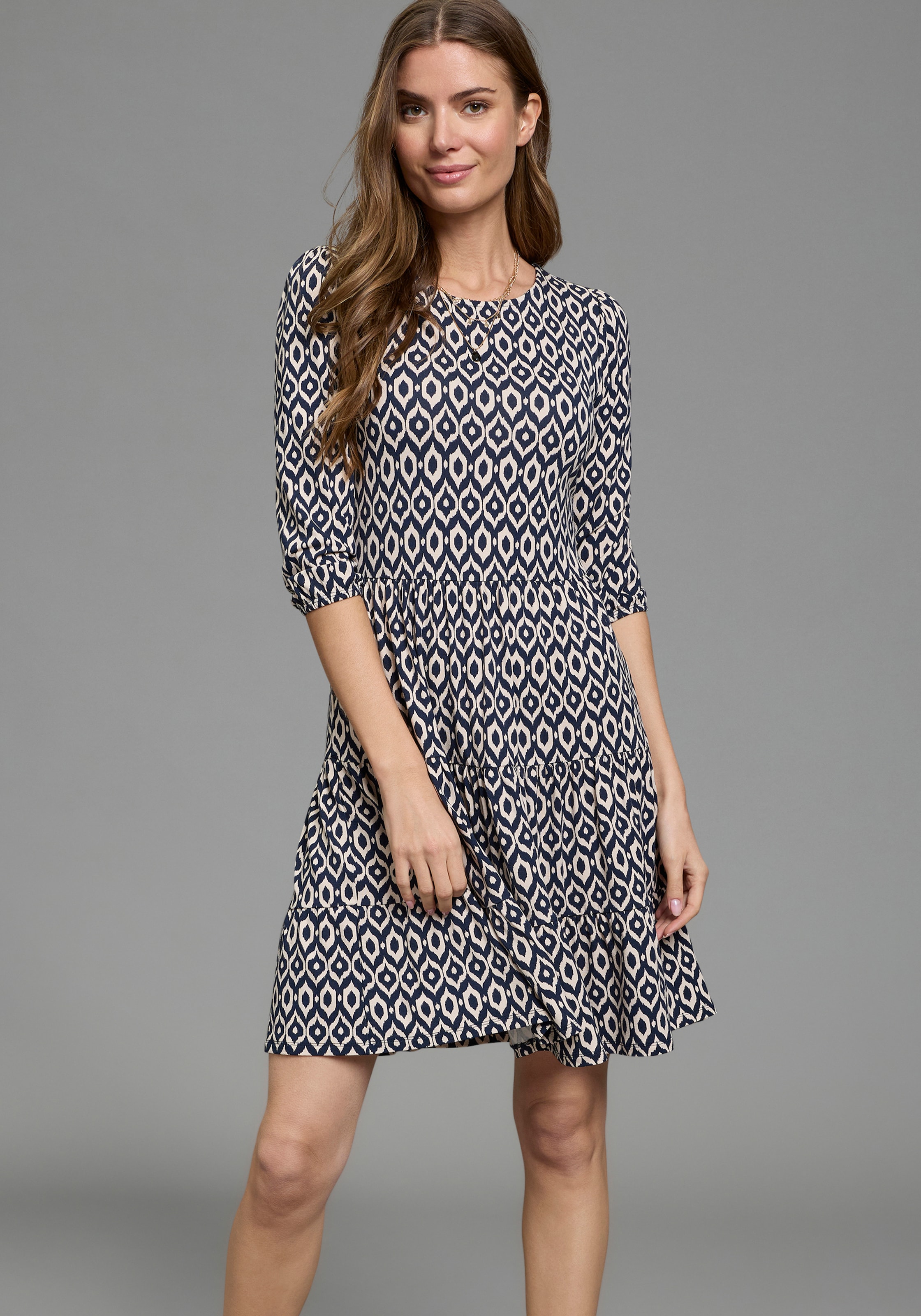 Laura Scott Jerseykleid femininer Stil, taillierte Passform, mit Volant am Kleidersaum