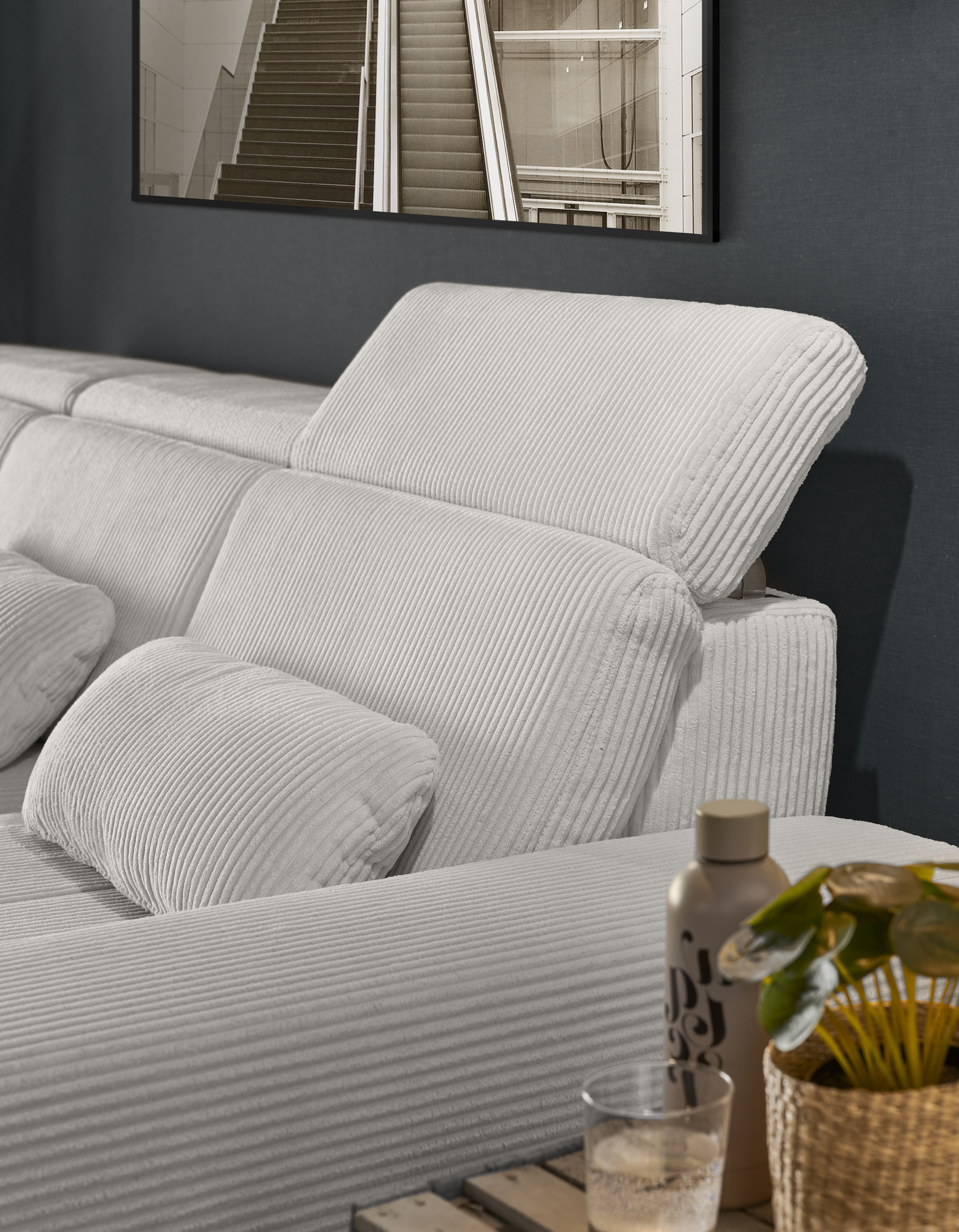 set one by Musterring Ecksofa »SO 3400, Cord, Sitzhöhe 47cm oder 49cm, inkl. Sitztiefenverstellung«, mit Canape und verschiedenen Funktionen, Kaltschaum, B307 x T195 cm