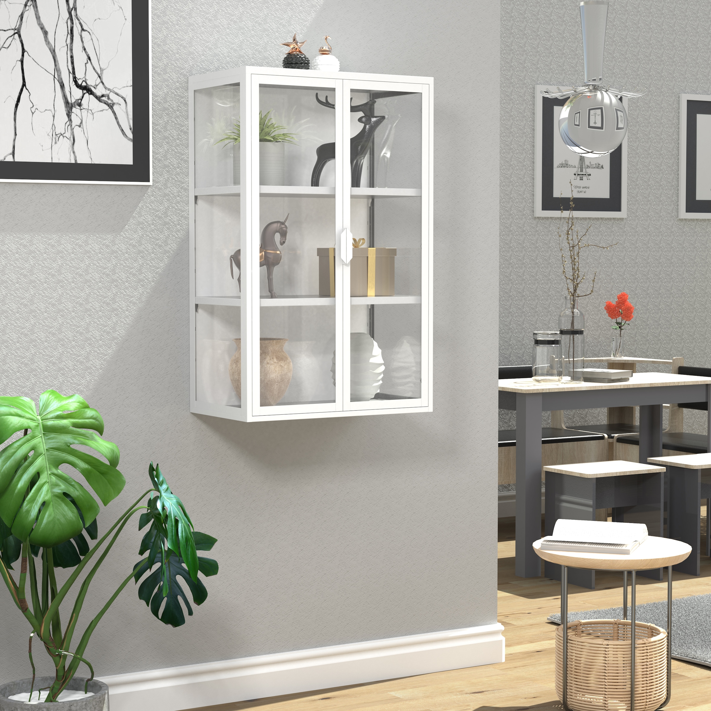 VCM Wandregal »Stahl Wandvitrine Hängevitrine Vitrine Glas Flokas«