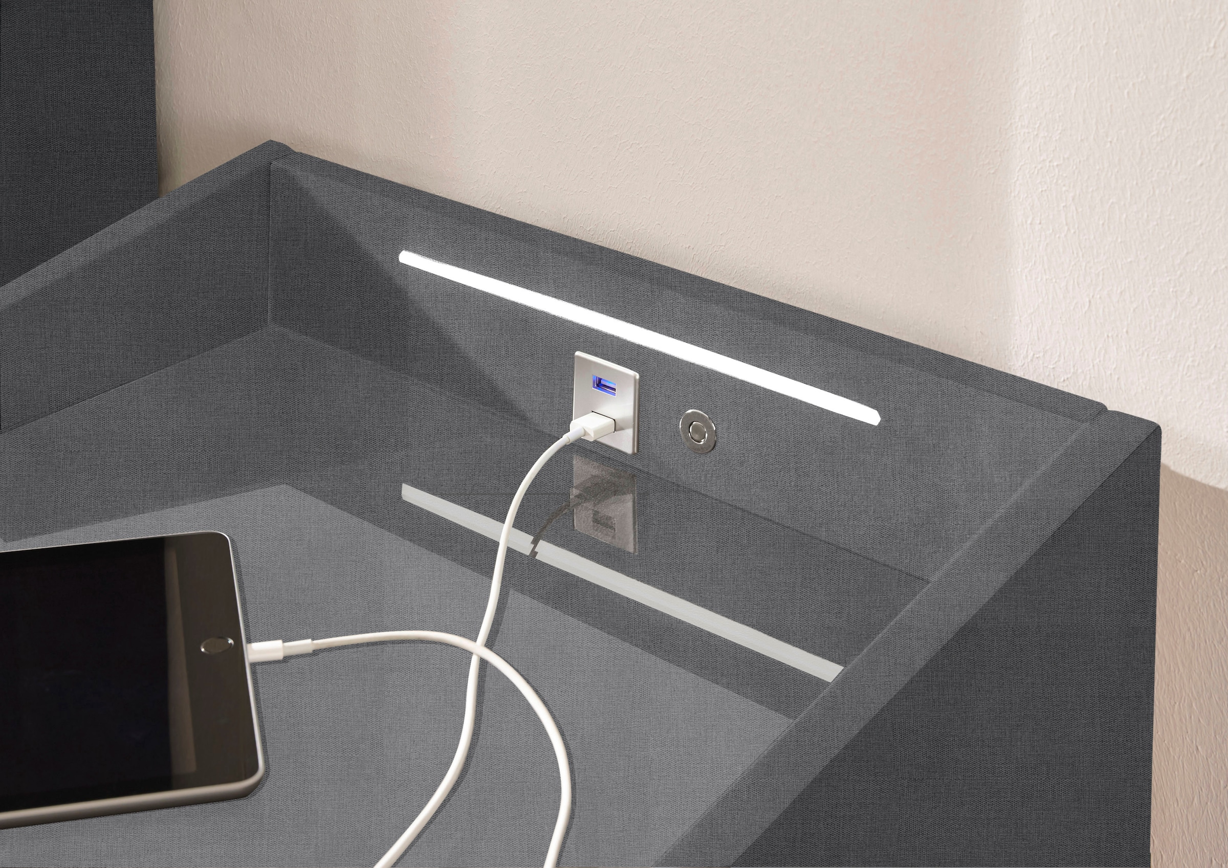 ED EXCITING DESIGN Nachtkonsole »Moon«, mit LED-Beleuchtung und USB-Anschluss & USB-C-Anschluss