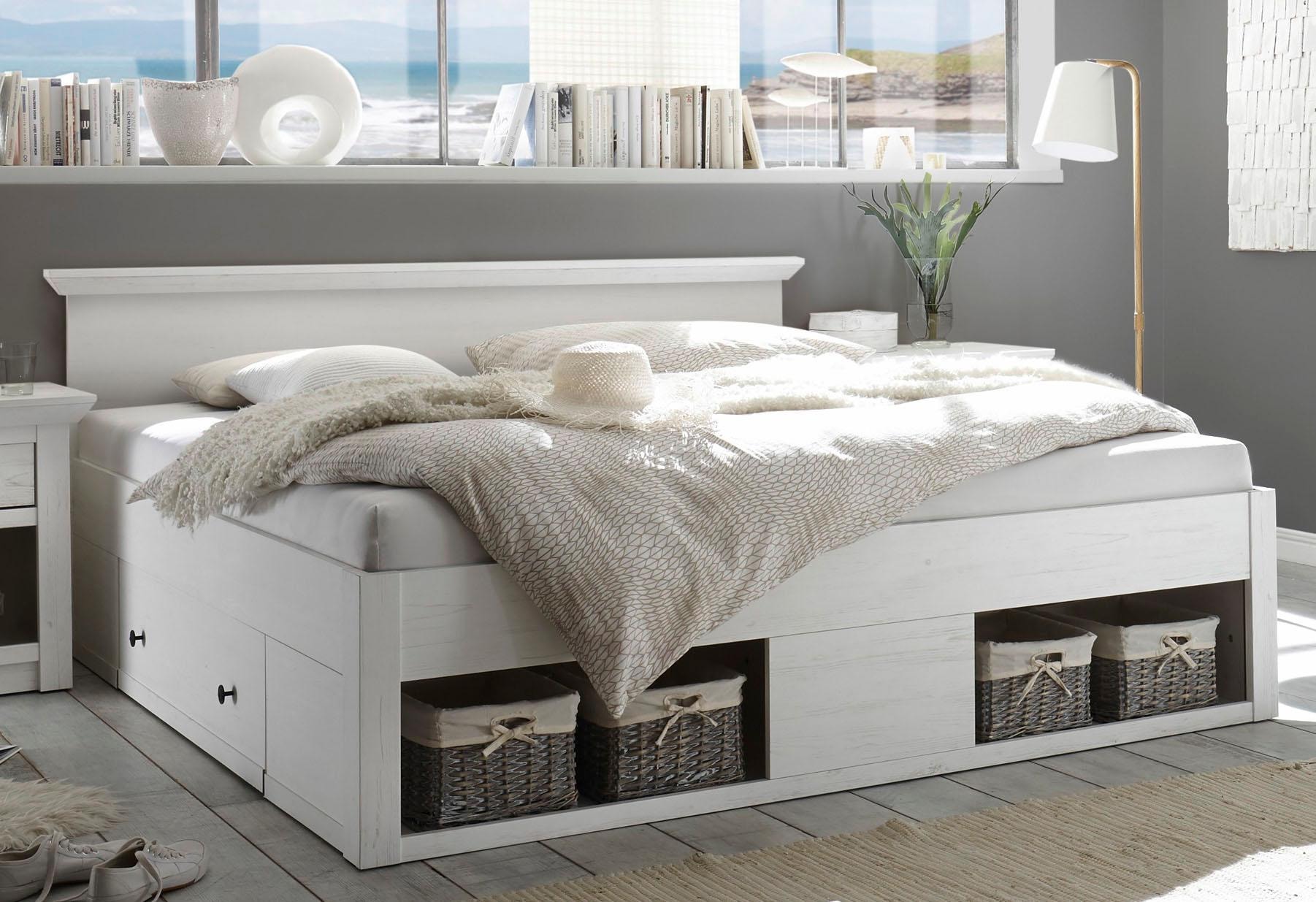 Home affaire Bett »California Doppelbett im Landhausstil, Stauraumbett mit Schubladen«, Bettgestell in 3 Breiten verfügbar, Liegefläche 90/140/180 x 200 cm