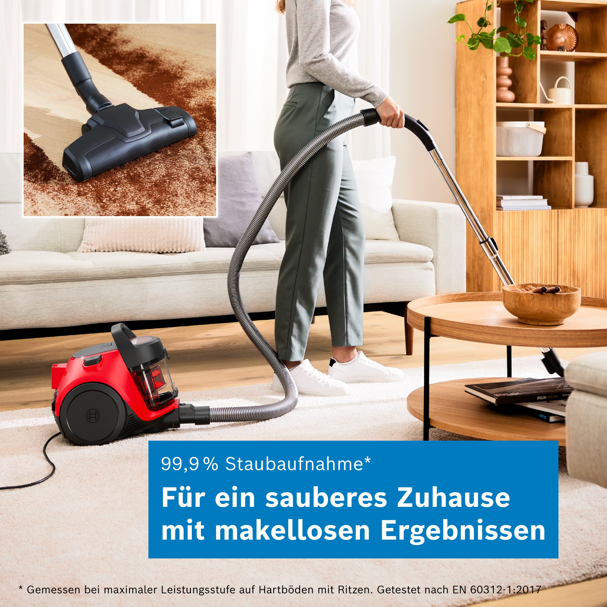 BOSCH Bodenstaubsauger »Serie 2 BGS05LRD2, Hygiene-Filter, kompakt, platzsparend, leicht« 700 W beutellos hohe Saugkraft, 2in1 Möbel- und Fugendüse, Polsterdüse, 700 W, rot