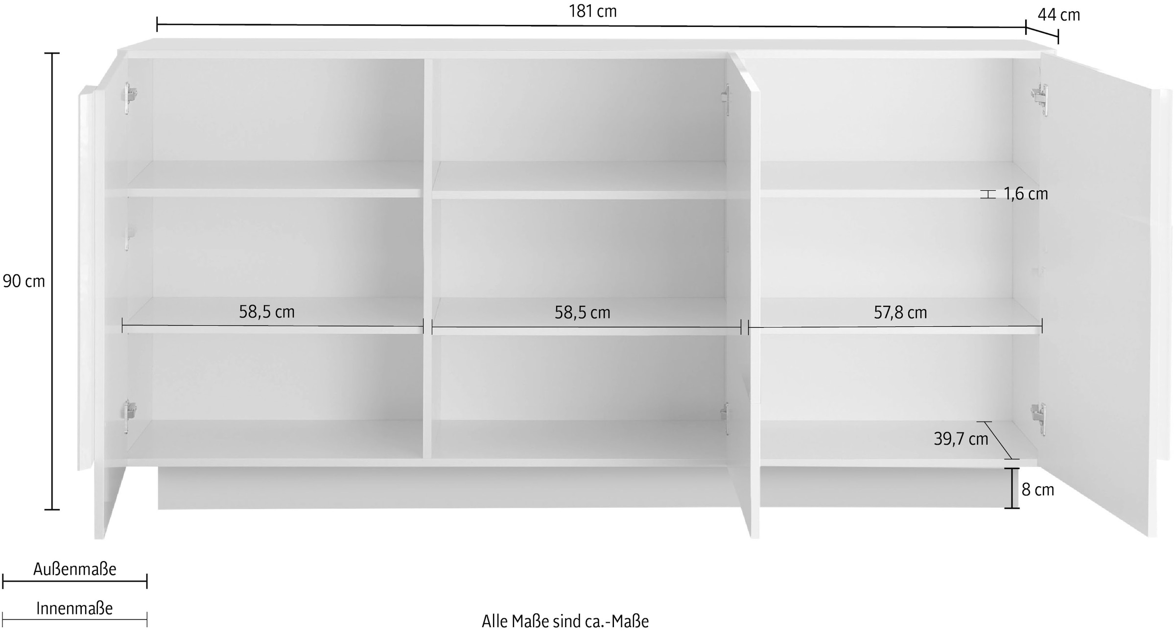 INOSIGN Sideboard »Jupiter, Breite 181 cm, Kommode 3 Türen - Soft Closing, Anrichte,«, moderne Griffblende, FSC®, cleveres Stauraumkonzept