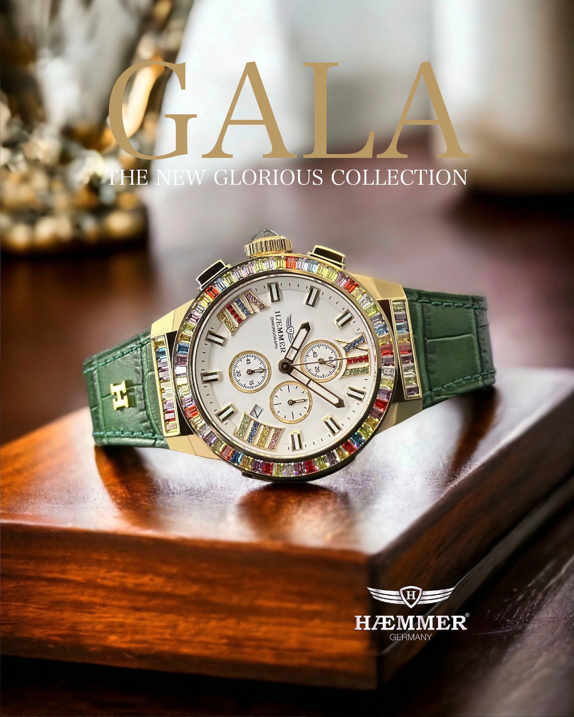 HAEMMER GERMANY Chronograph »GLORIOUS«, Quarzuhr, Damenuhr, Datum, Stoppfunktion, Saphirglas, Lederarmband