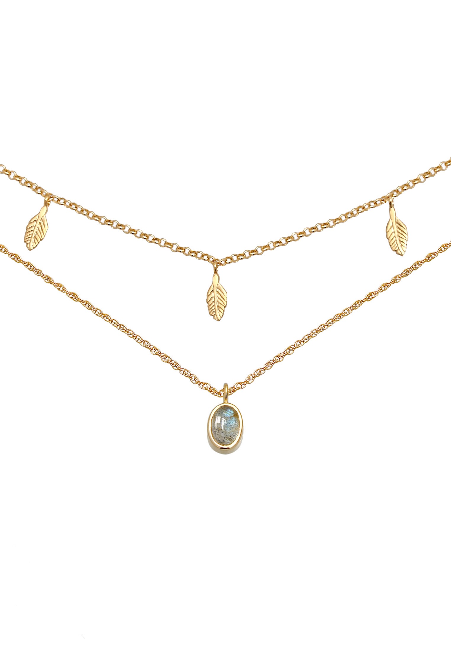 Elli Premium Choker »Halskette Layer Feder Labradorit Edelstein Boho 925 Silber«