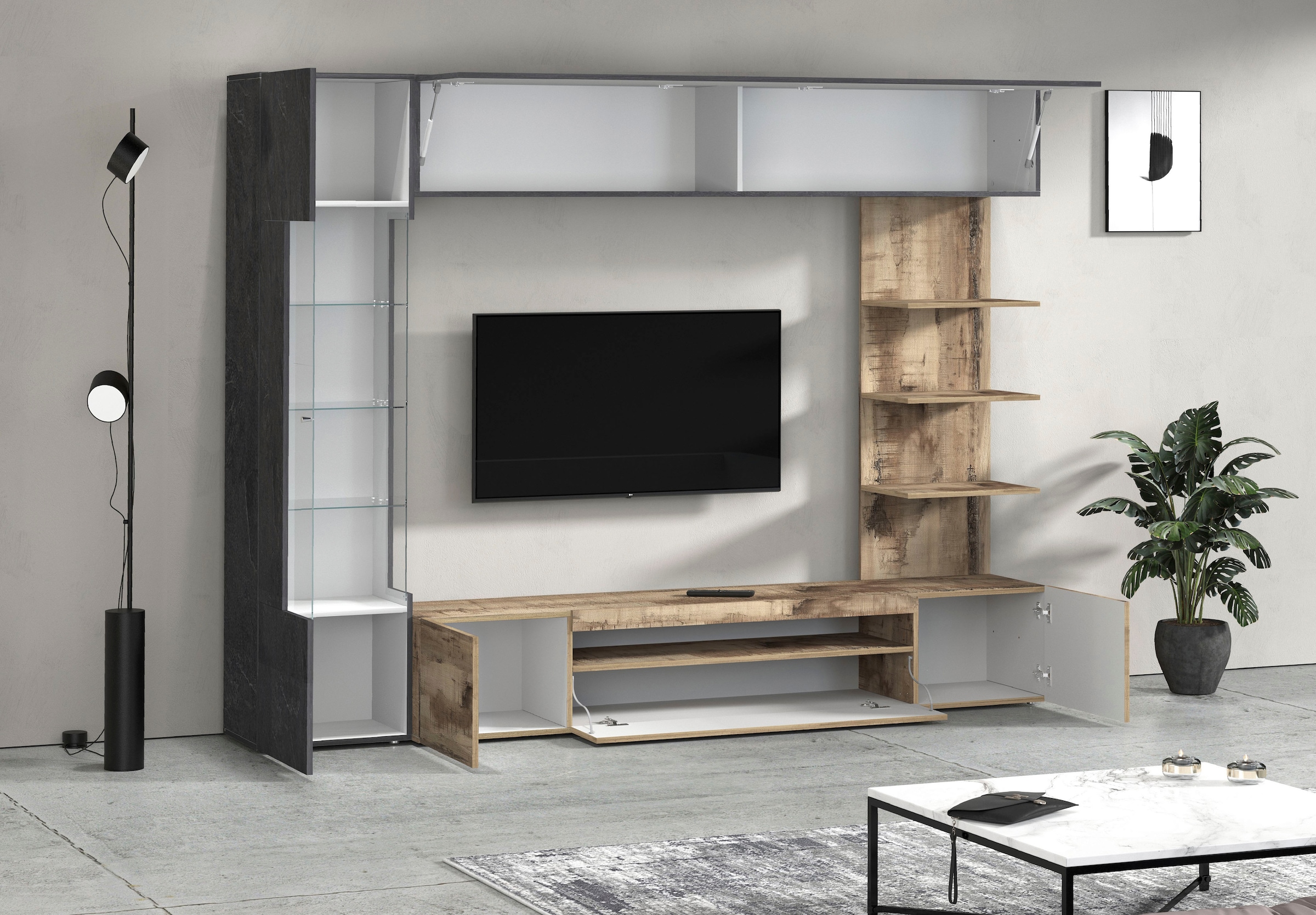 OTTO home Wohnwand »Wohnwand New Egypt, Anbauwand, Medienwand, Wohnzimmerwand« Weiß in Hochglanz, alle anderen Farben in matter Ausführung., 4 Stk. tlg.