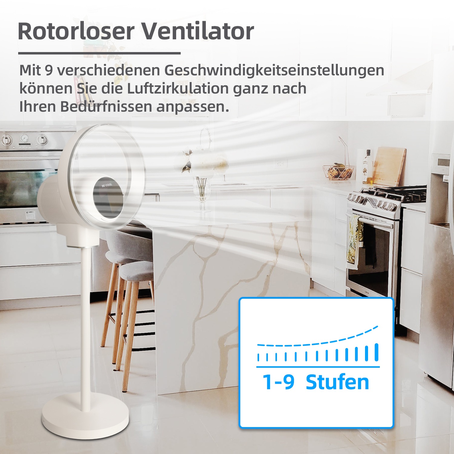 be cool Standventilator »Design-Standventilator mit WiFi«, unsichtbarer Flügel, LED-Beleuchtung, Luftreinigung, Tuya-kompatibel