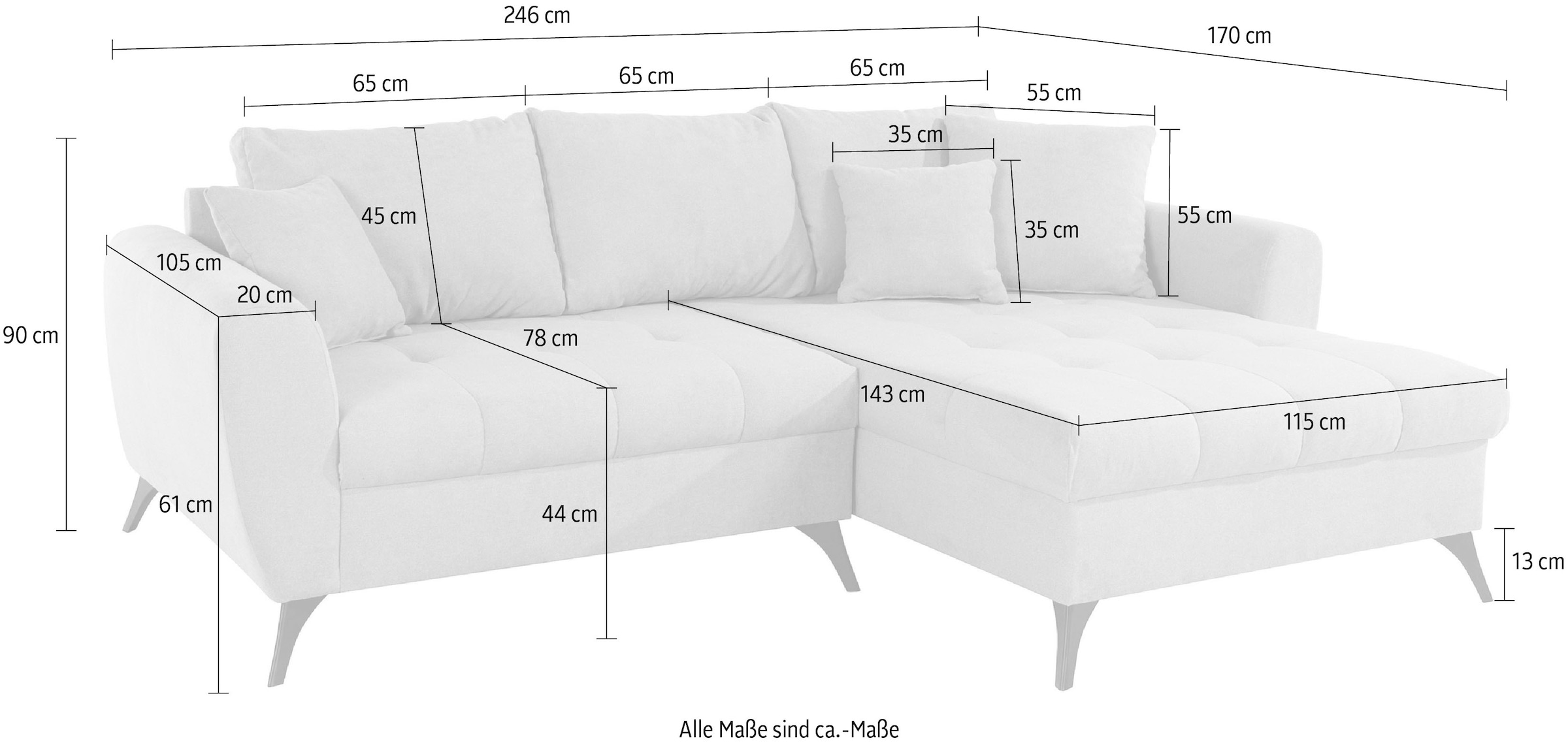 INOSIGN Ecksofa »Lörby L-Form«, Belastbarkeit bis 140kg pro Sitzplatz, auch mit Aqua clean-Bezug