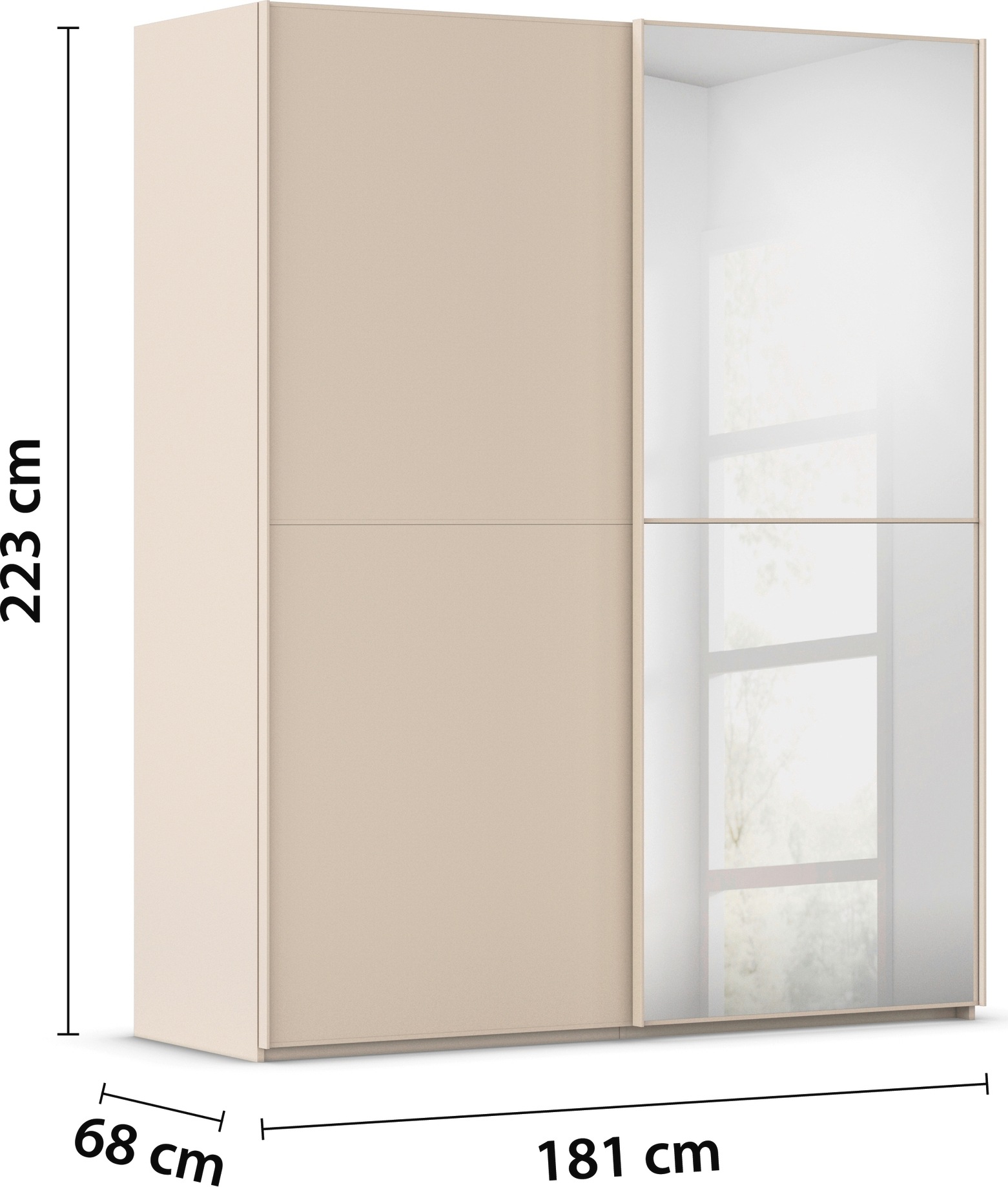 rauch Schwebetürenschrank »Kleiderschrank Schrank Garderobe Schlafzimmerschrank SCALE-DUO« edle zweigeteilte Türen, Spiegel und 3 Zierleisten MADE IN GERMANY