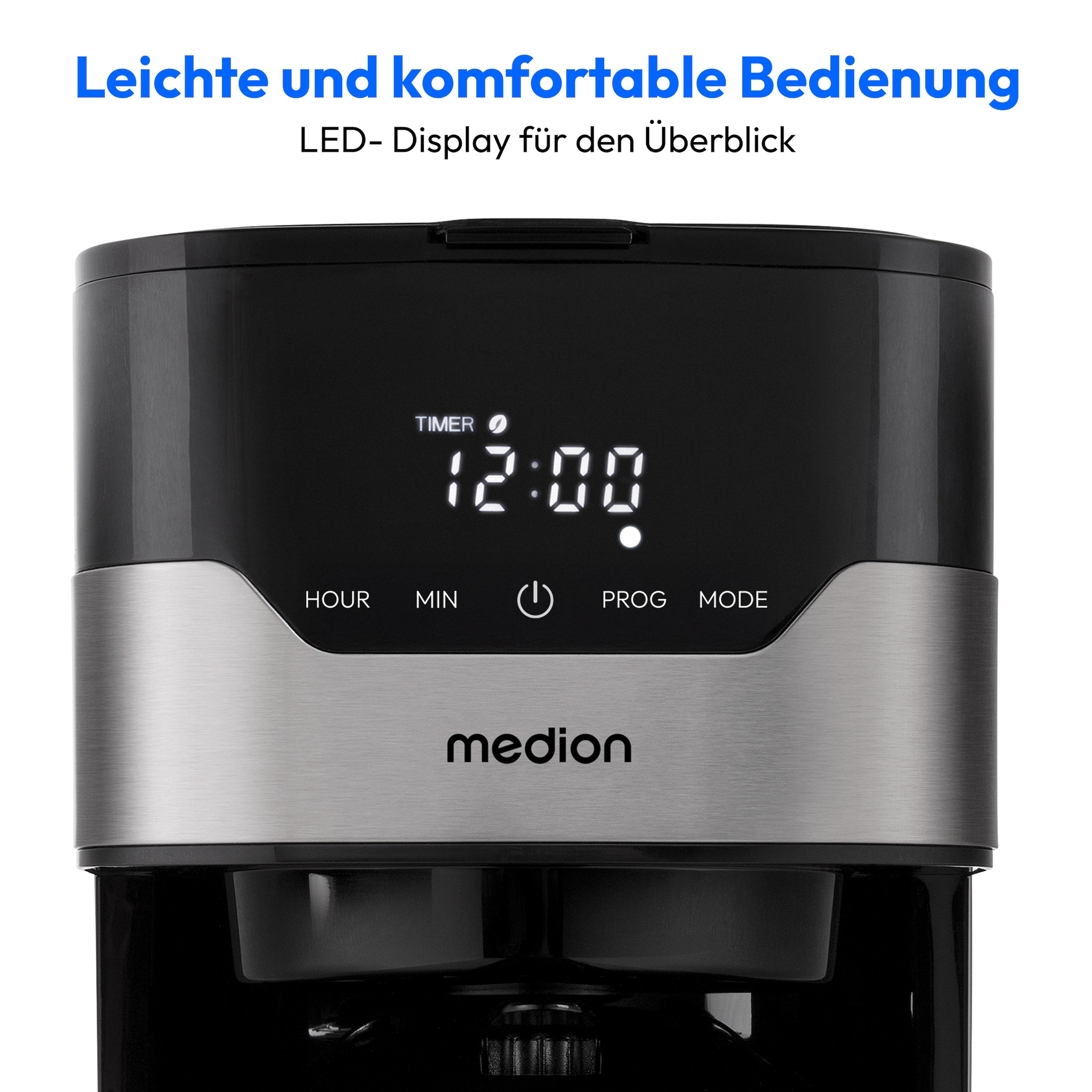 Medion® Filterkaffeemaschine »MD 18458, Aromawahlschalter mit 3 Stufen, 1,2 L Edelstahlkanne, Timer« 1,2 l Kaffeekanne Permanentfilter 1x4 Wasserstandsanzeige, Tropfstopp