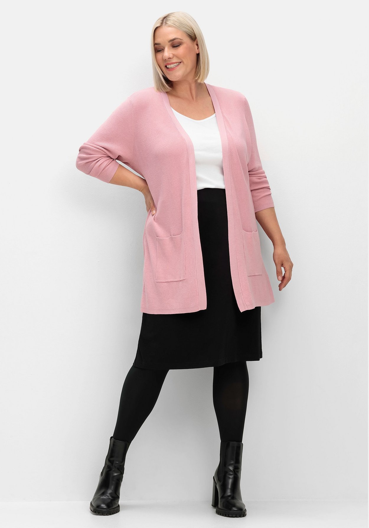 Sheego Longstrickjacke »Strickjacke in verschlussloser Form, mit Taschen«
