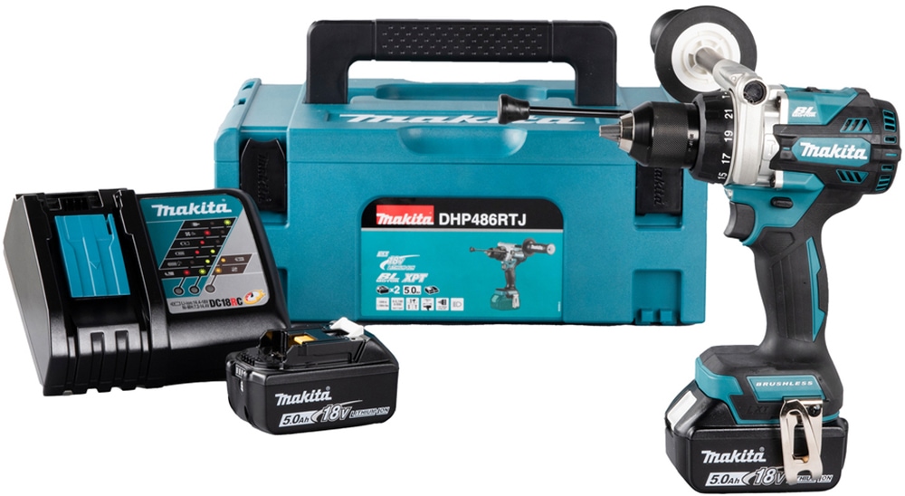 Makita Akku-Schlagbohrschrauber »DHP486RTJ«, (Set), inkl. 2 Akkus 18V / 5,0 Ah und Aufbewahrungskoffer