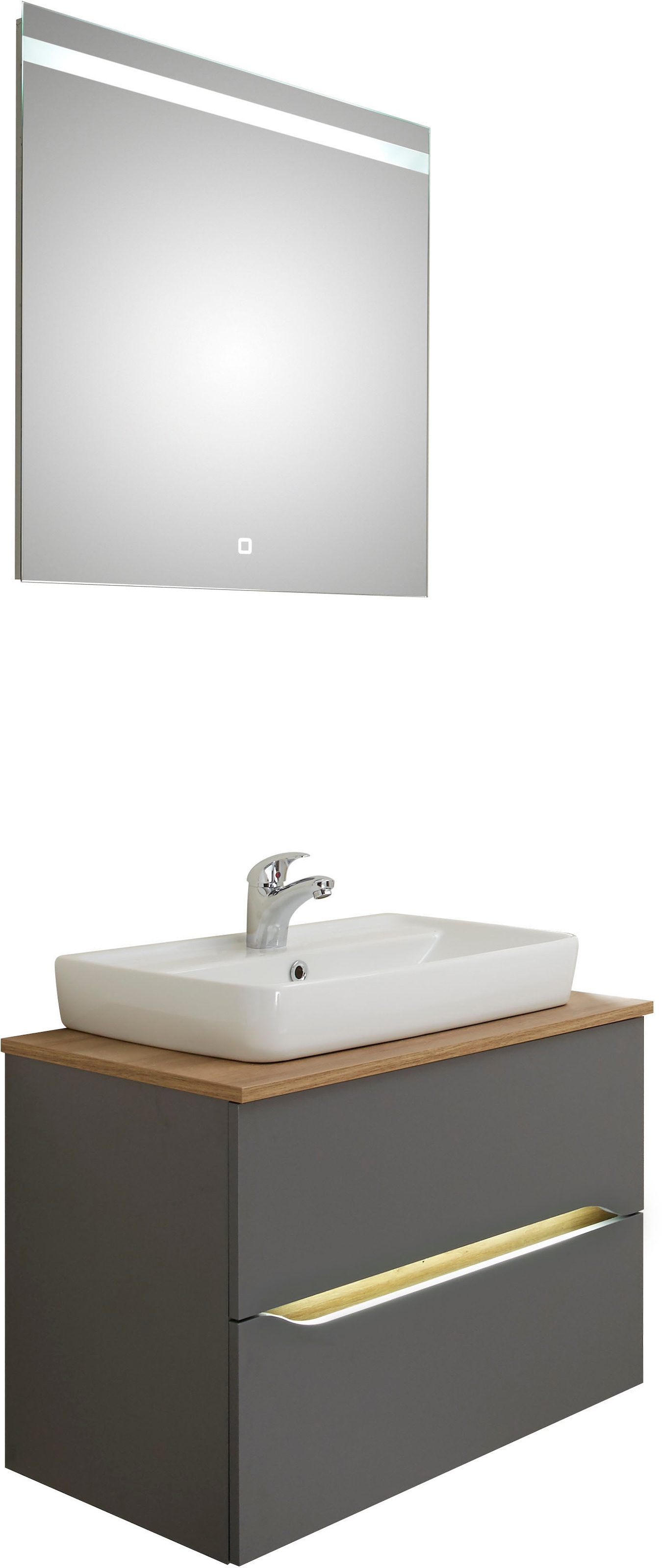 Saphir Badmöbel-Set »Quickset 2-teilig, Keramik-Aufsatzbecken mit LED-Spiegel« 5 Stk. tlg.