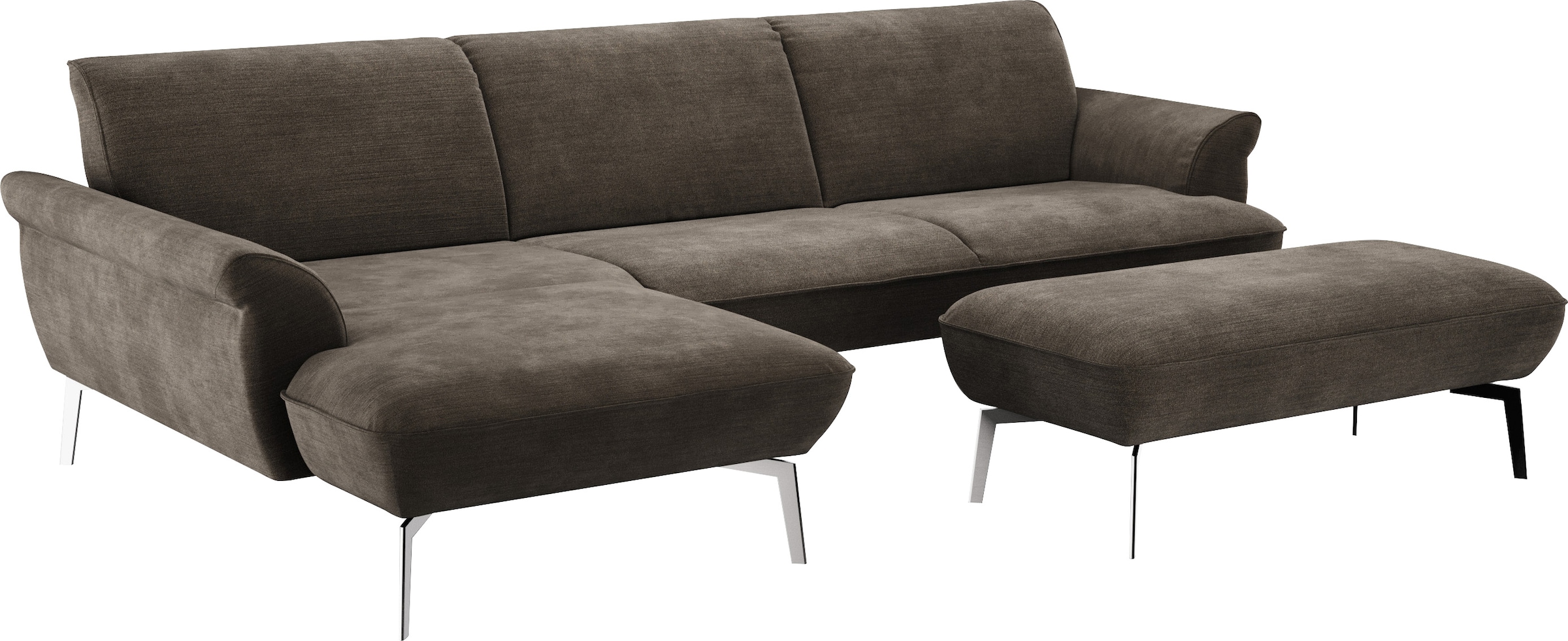 himolla Ecksofa »himolla 9900«, (mit Hocker), Recamiere rechts o. links, Füße Aluminium, mit Hocker