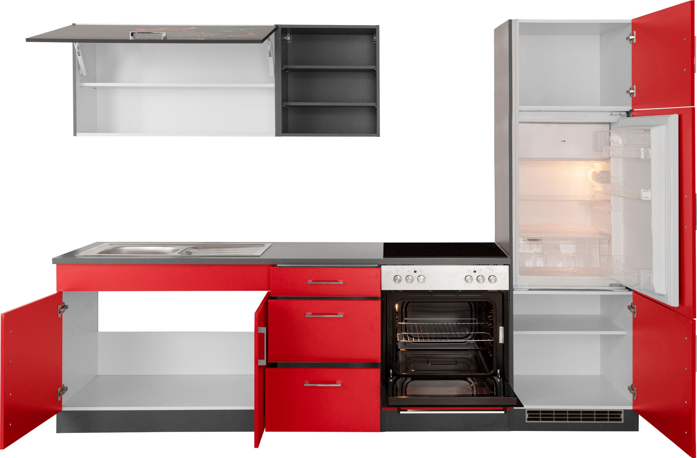 KOCHSTATION Küchenzeile »KS-Paris – Küchen mit einzigartigen Fotomotiven auf den Fronten« Breite 270 cm, wahlweise mit E-Geräten, mit Motivdruck