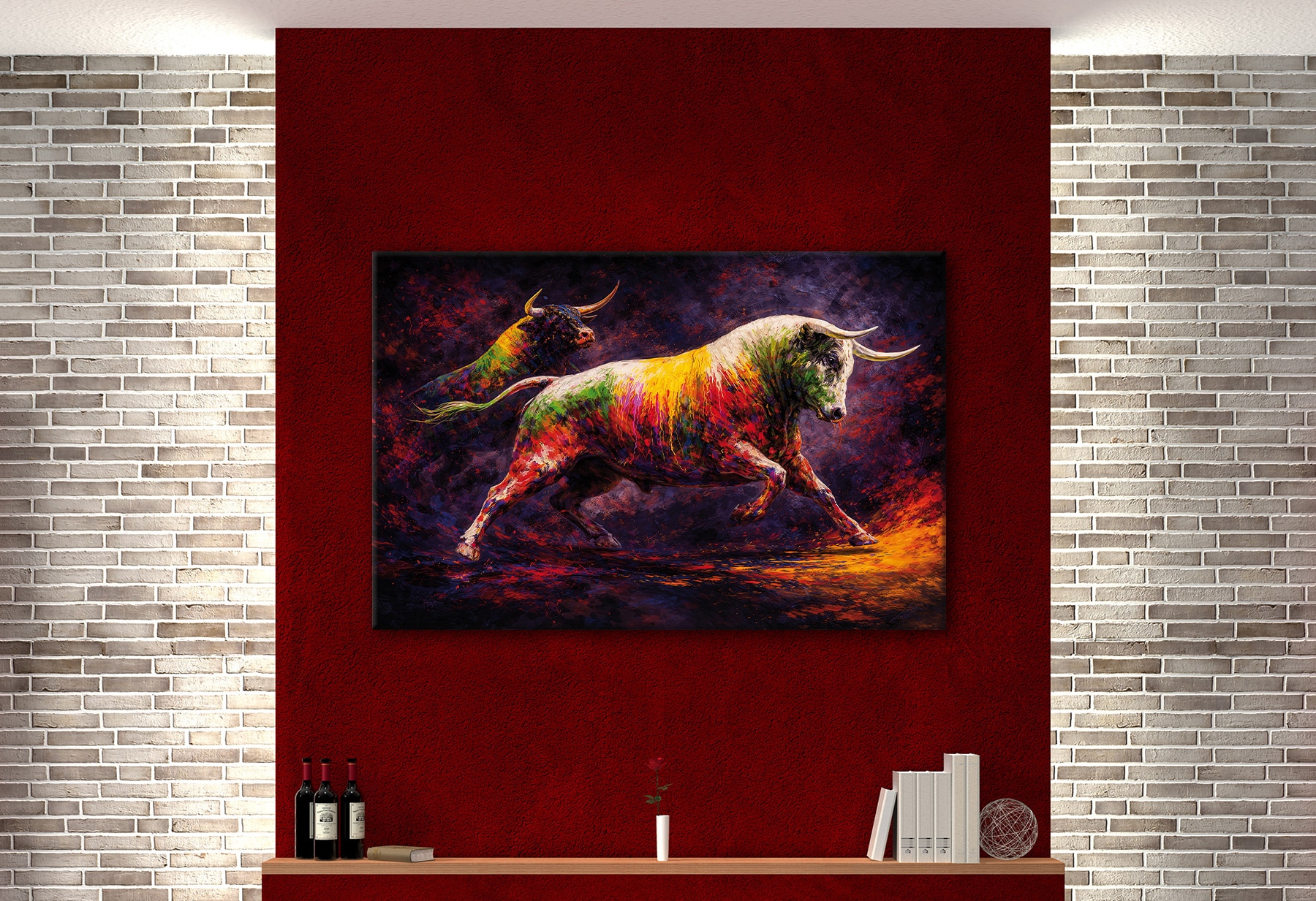 Bönninghoff Bild »Wandbild BUNTER STIER 78x118 cm – Leinwandbild Keilrahmen Deko modern« Kuh | Kühe | Tiere auf Keilrahmen gespannt