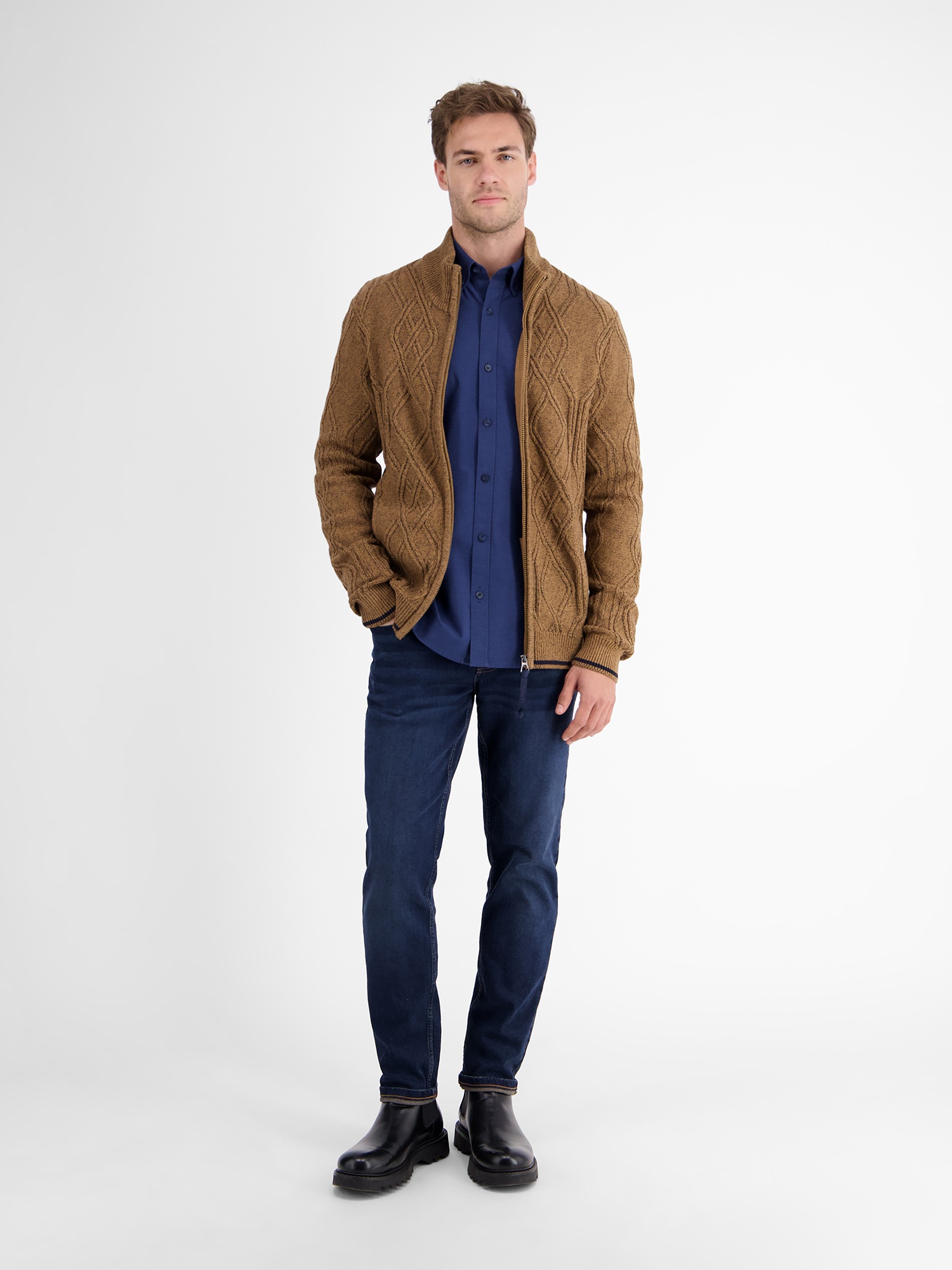 LERROS Strickjacke »LERROS Herren-Strickjacke mit Zopfmuster«