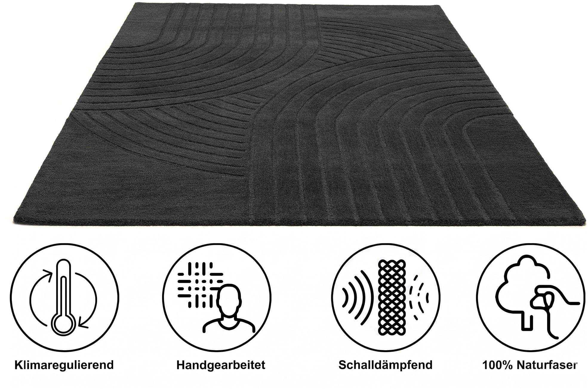 OTTO home Wollteppich »Gabbo Design, Handgefertigt, Teppich,  reine Wolle,« rechteckig 14 mm Höhe Hoch-Tief-Effekt, reine Wolle, Scandi-Look, Naturfaser