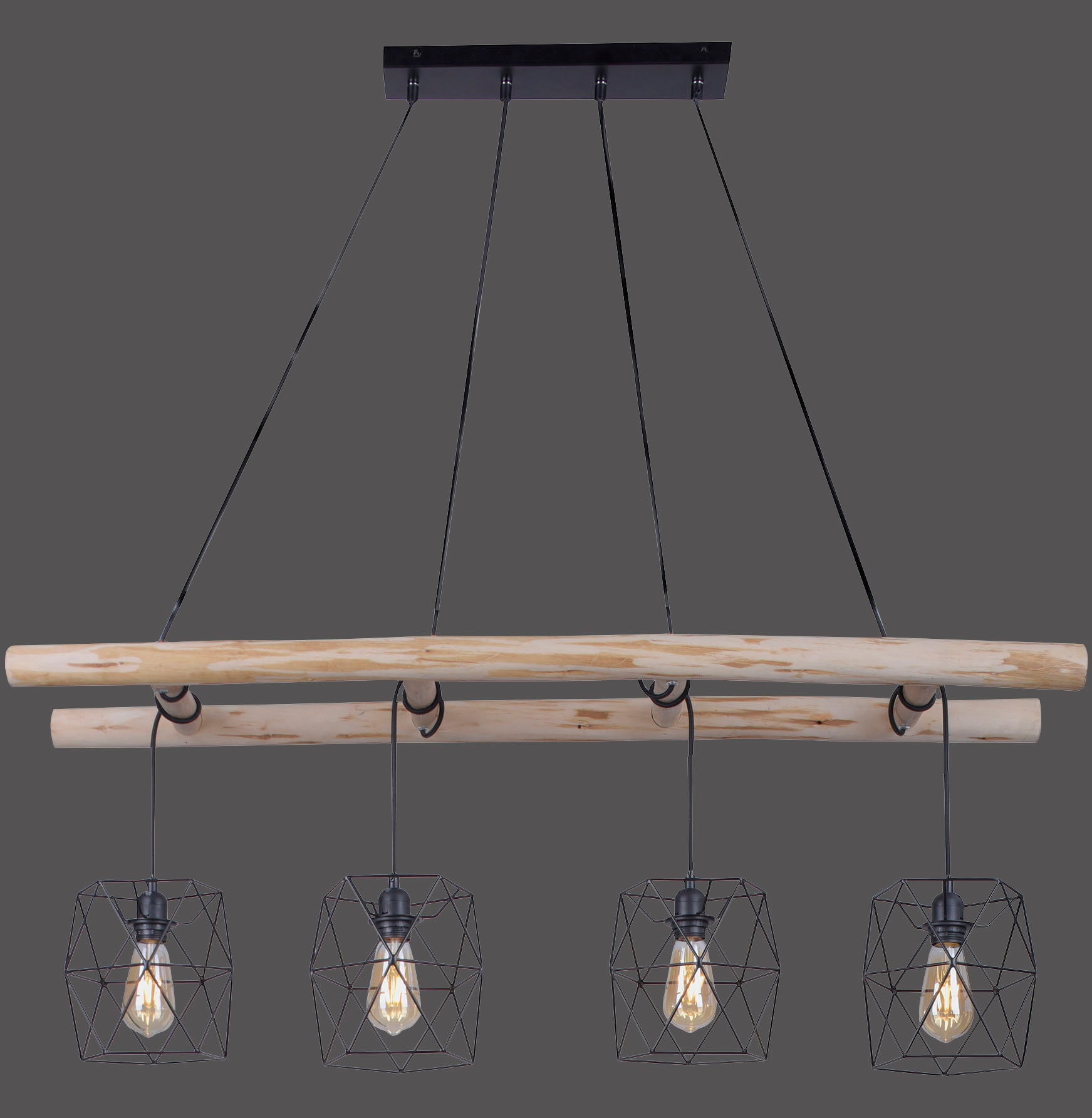 XXL Leuchten Pendelleuchte Leiter-Optik 4 LED lack. | rustikalem mit Holz; »EDGAR«, & Metallkörbchen Direkt aus flammig-flammig, online Kombination Garantie Jahren 3 kaufen
