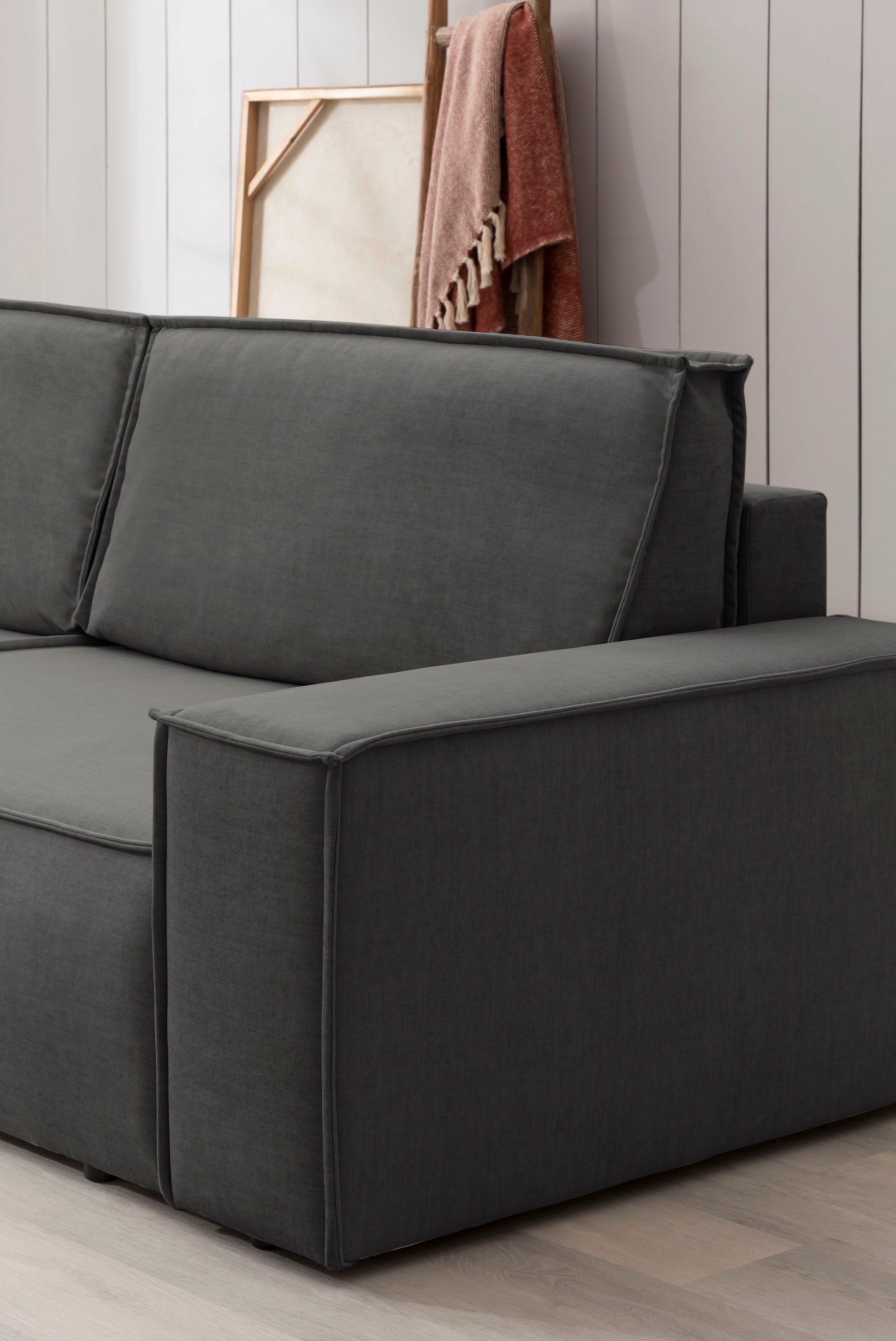 Home affaire Wohnlandschaft »SHERWOOD 329 cm, U-Form, Schlafsofa,«, Schlaffunktion m. Bettkasten (194x139 cm), Cord, Vintage, Samtvelours