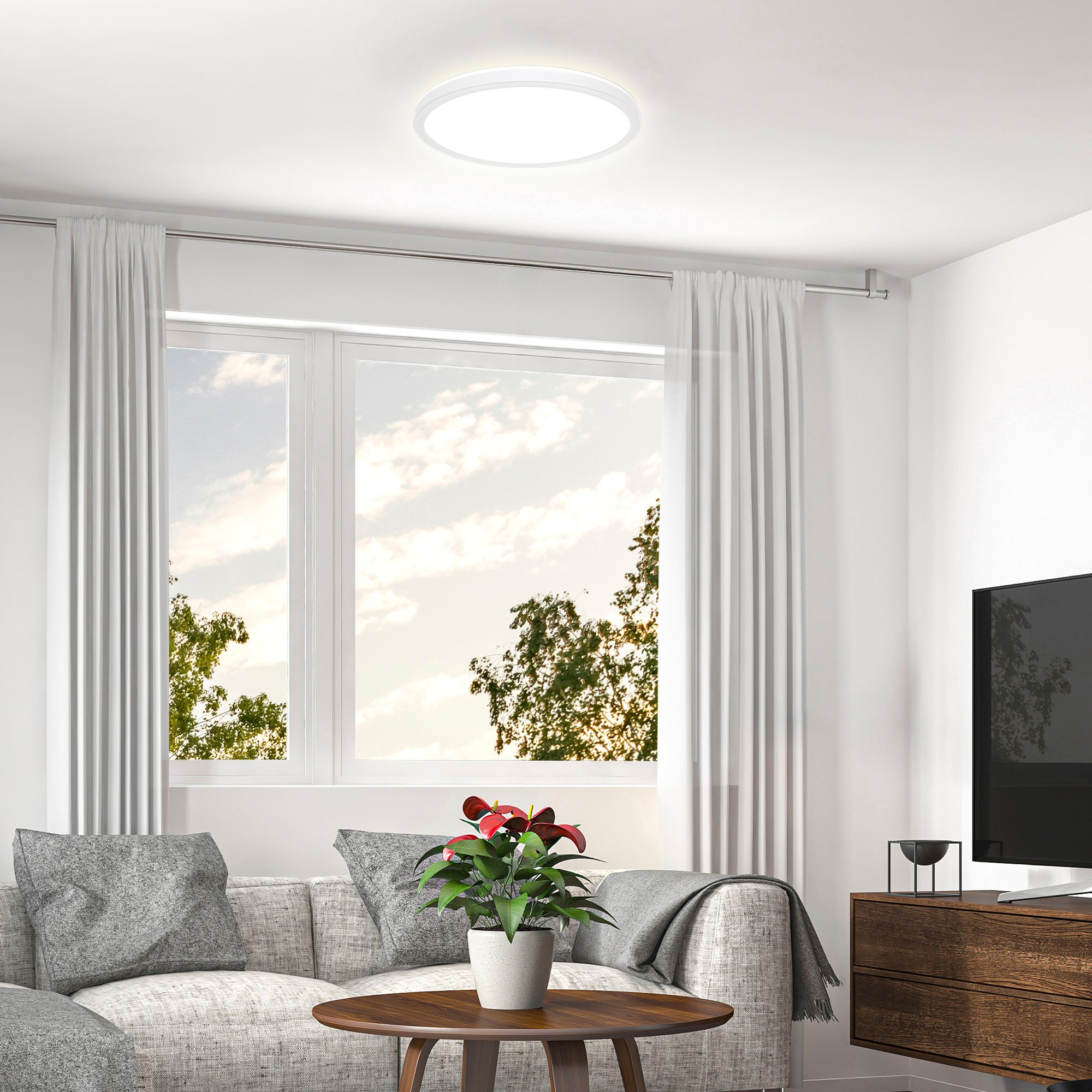 B.K.Licht LED Deckenleuchte »BK_DB1558 LED Bad-Deckenlampe, mit Backlight, Ultraflach«, 1 flammig, Leuchtmittel LED-Modul | LED fest integriert, Indirektes Licht, 18W, 4.000K, 2400Lm, IP44, Ø29cm