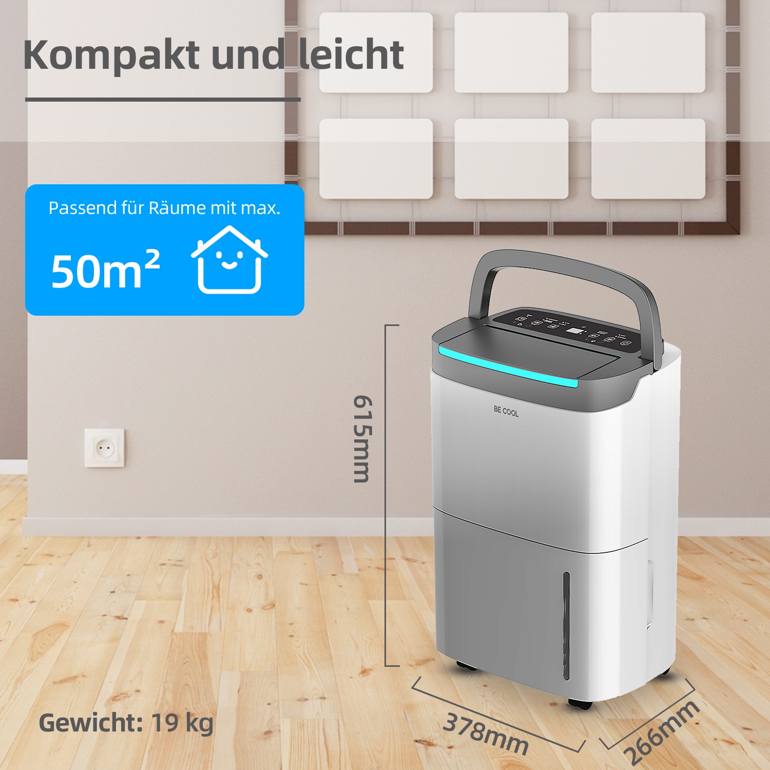 be cool Luftentfeuchter »BC50LEF2301«, für 125 m³ Räume, Entfeuchtung 50 l/Tag