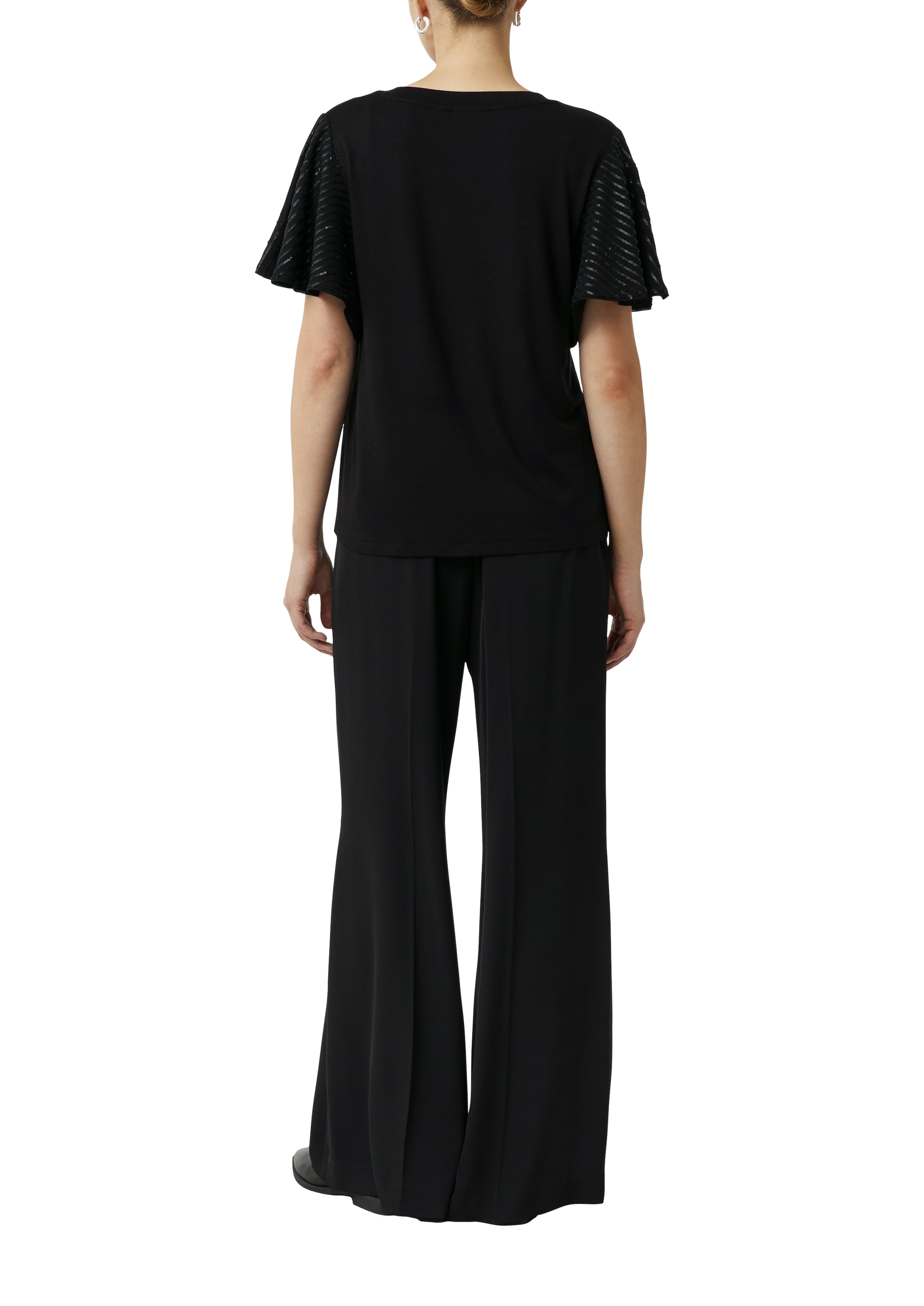 Comma Rundhalsshirt mit Pailletenbesatz an den Ärmeln