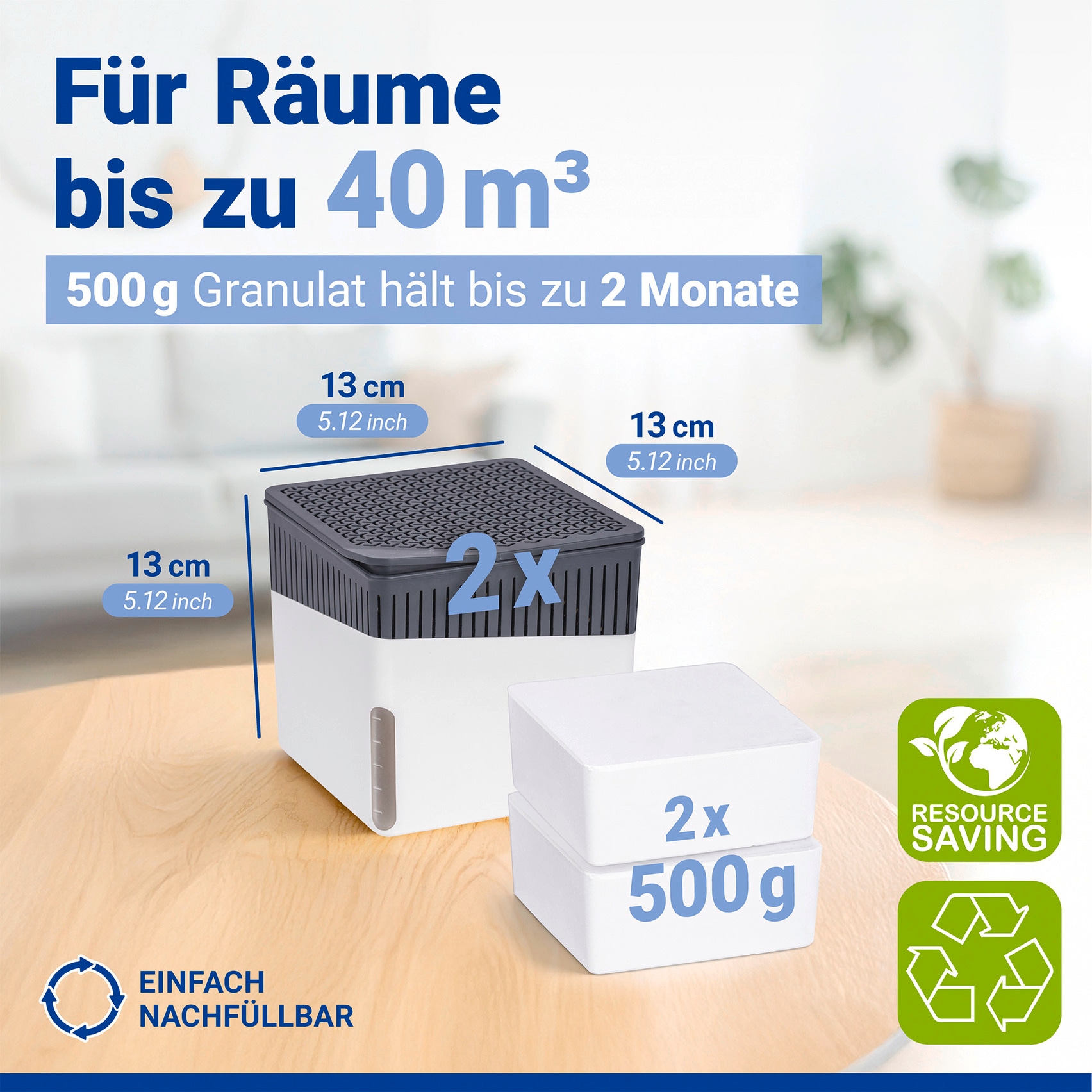 WENKO Luftentfeuchter »Cube« für 40 m³ Räume 2 x 500 g