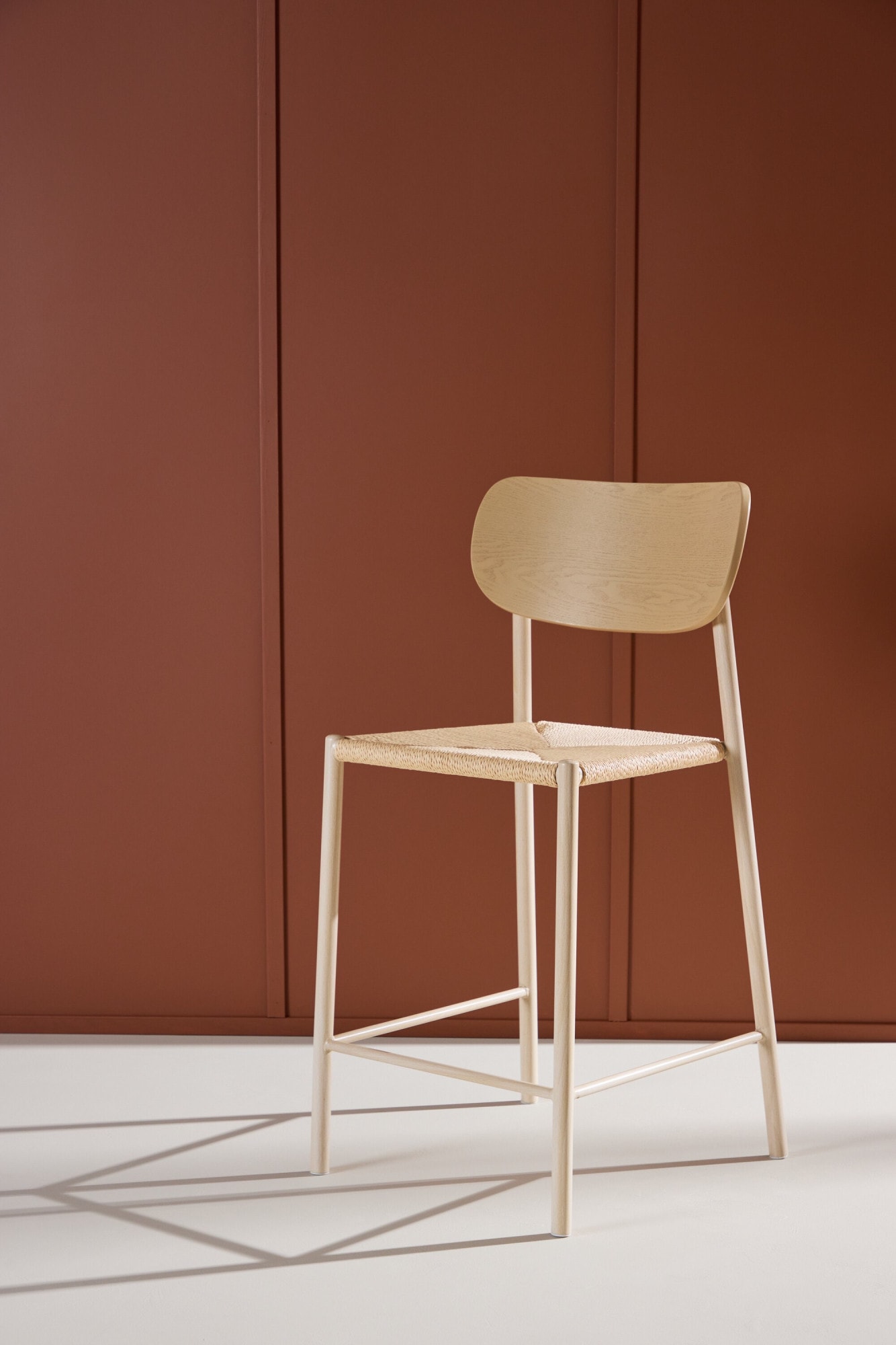 VENTURE DESIGN Barhocker Polly mit Rückenlehne und Fußstütze, Naturseil und weiß gekalkter Stahl mit Holzoptik, Beige