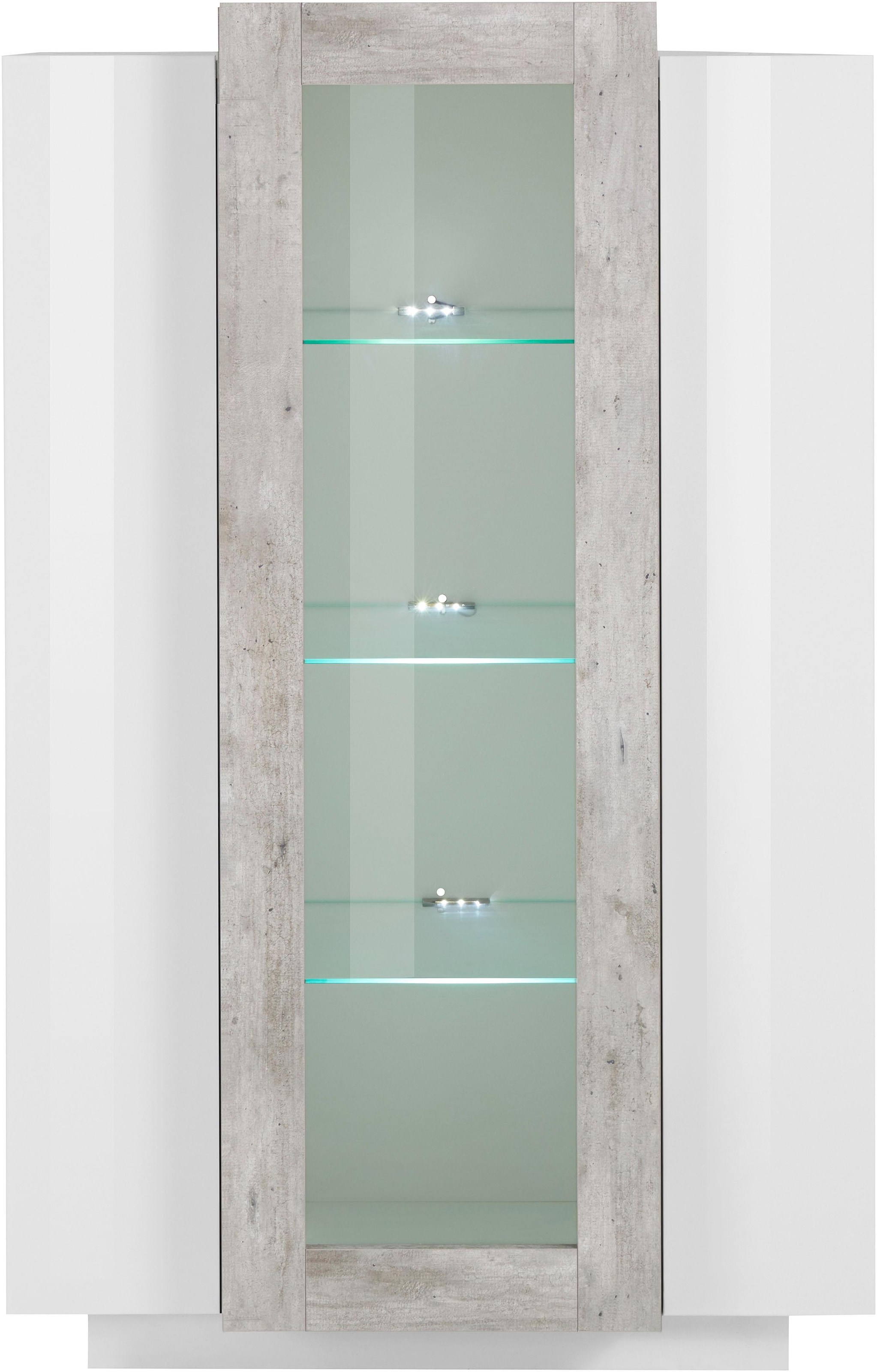 INOSIGN Vitrine »Coro, Vitrine, Glasvitrine, Vitrinenschrank, Stauraumvitrine«, 3 Türen davon 1 Glastür, 9 Fächer, Doppeltiefe, Höhe 120,5cm