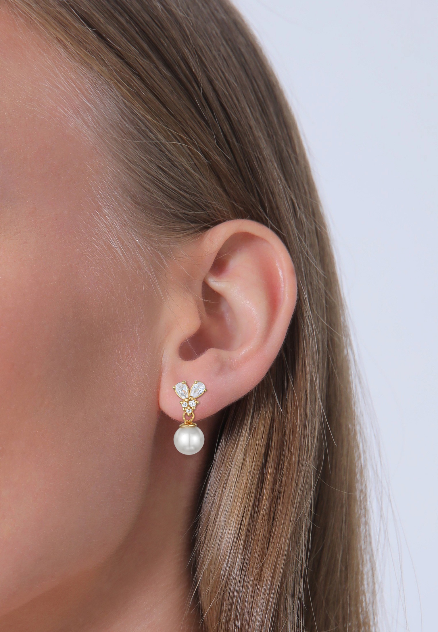 Elli Premium Paar Ohrstecker »Ohrringe Zirkonia Synthetische Perle 925 Sterling Silber«