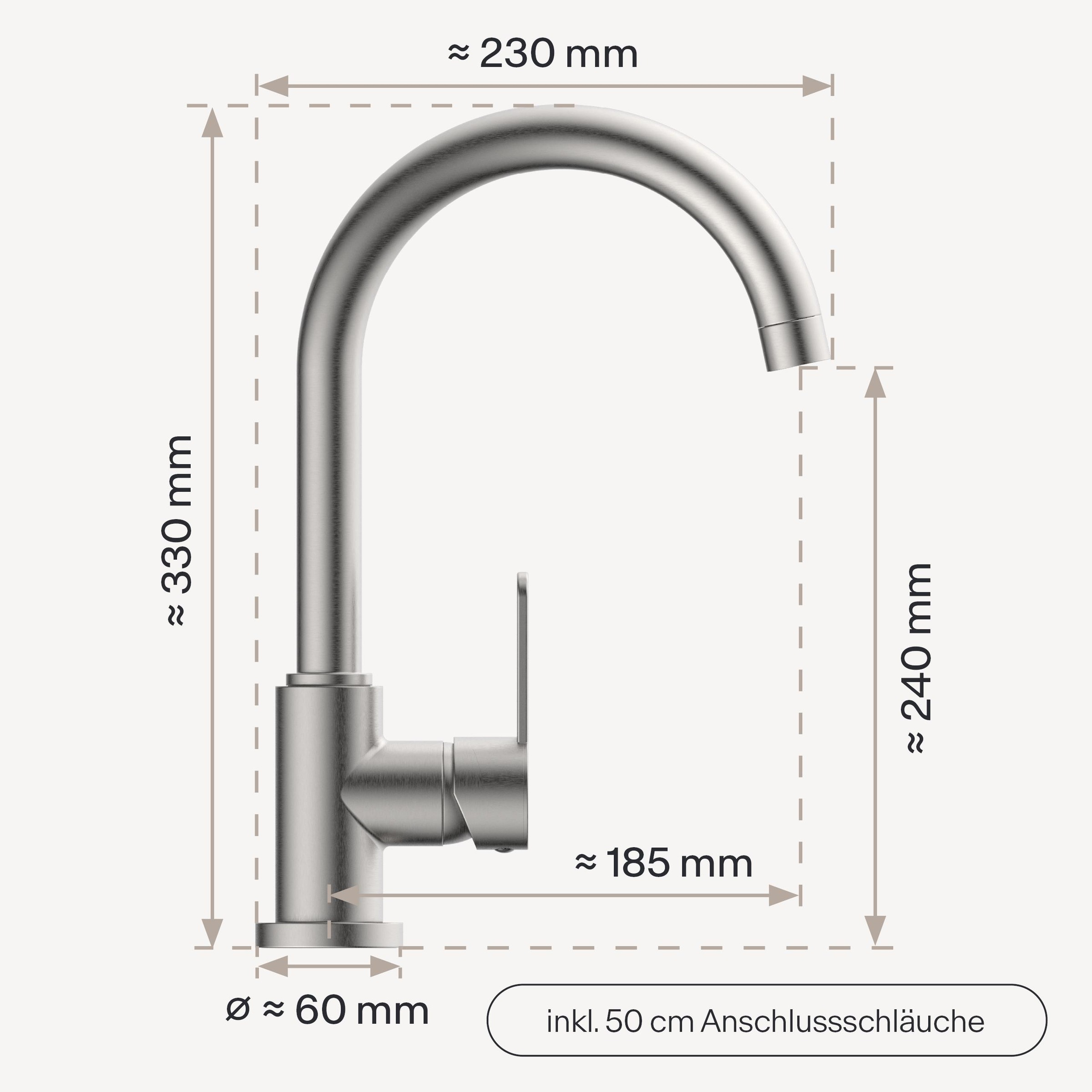 WASSERWERK Spültischarmatur »WK 5, Wasserhahn, Küche, Einhebelmischer« 360° schwenkbar, Cold-Start-Funkt., geräuscharm