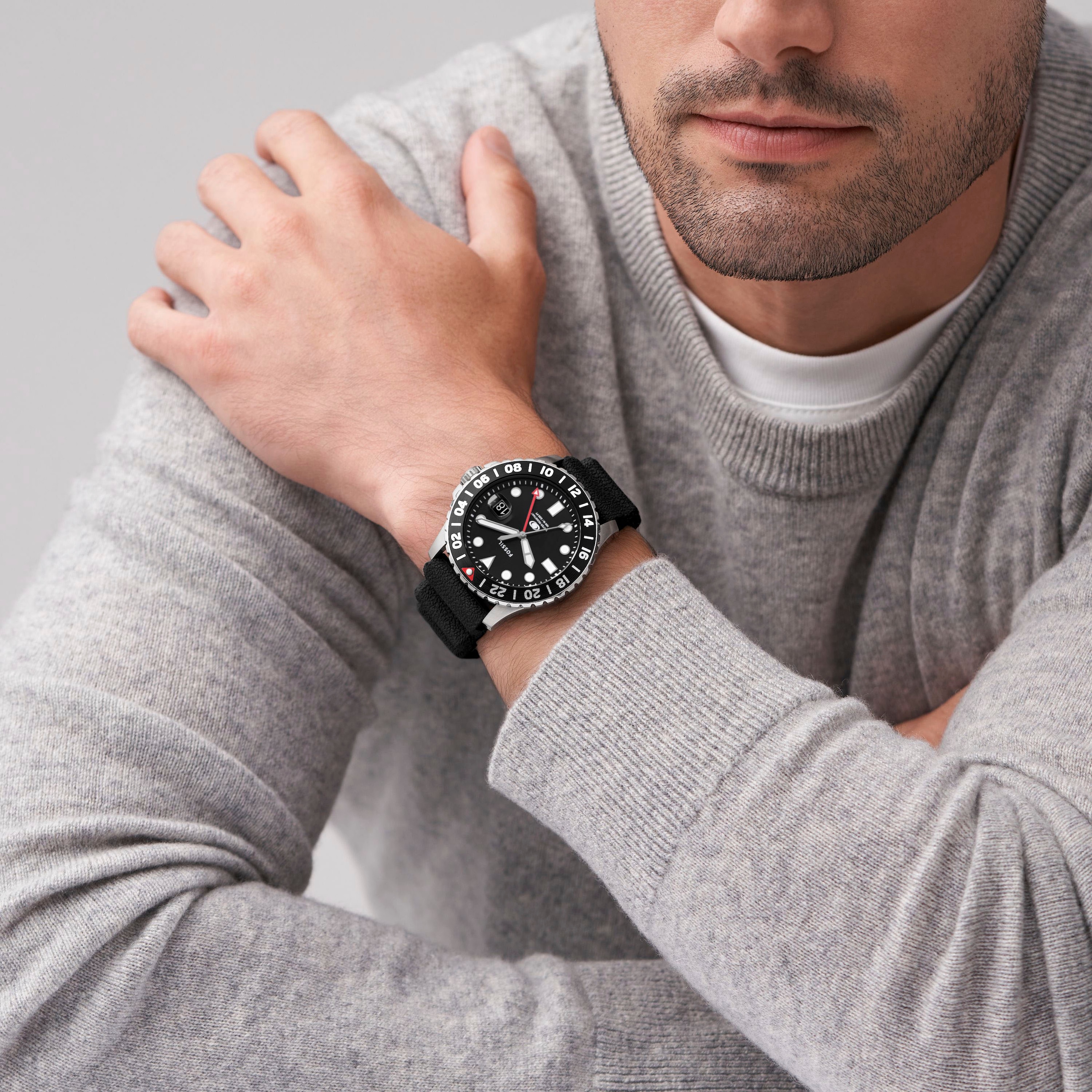 Fossil Quarzuhr »FOSSIL BLUE GMT« Armbanduhr, Damenuhr, Datum, Silikonarmband, bis 10 bar wasserdicht