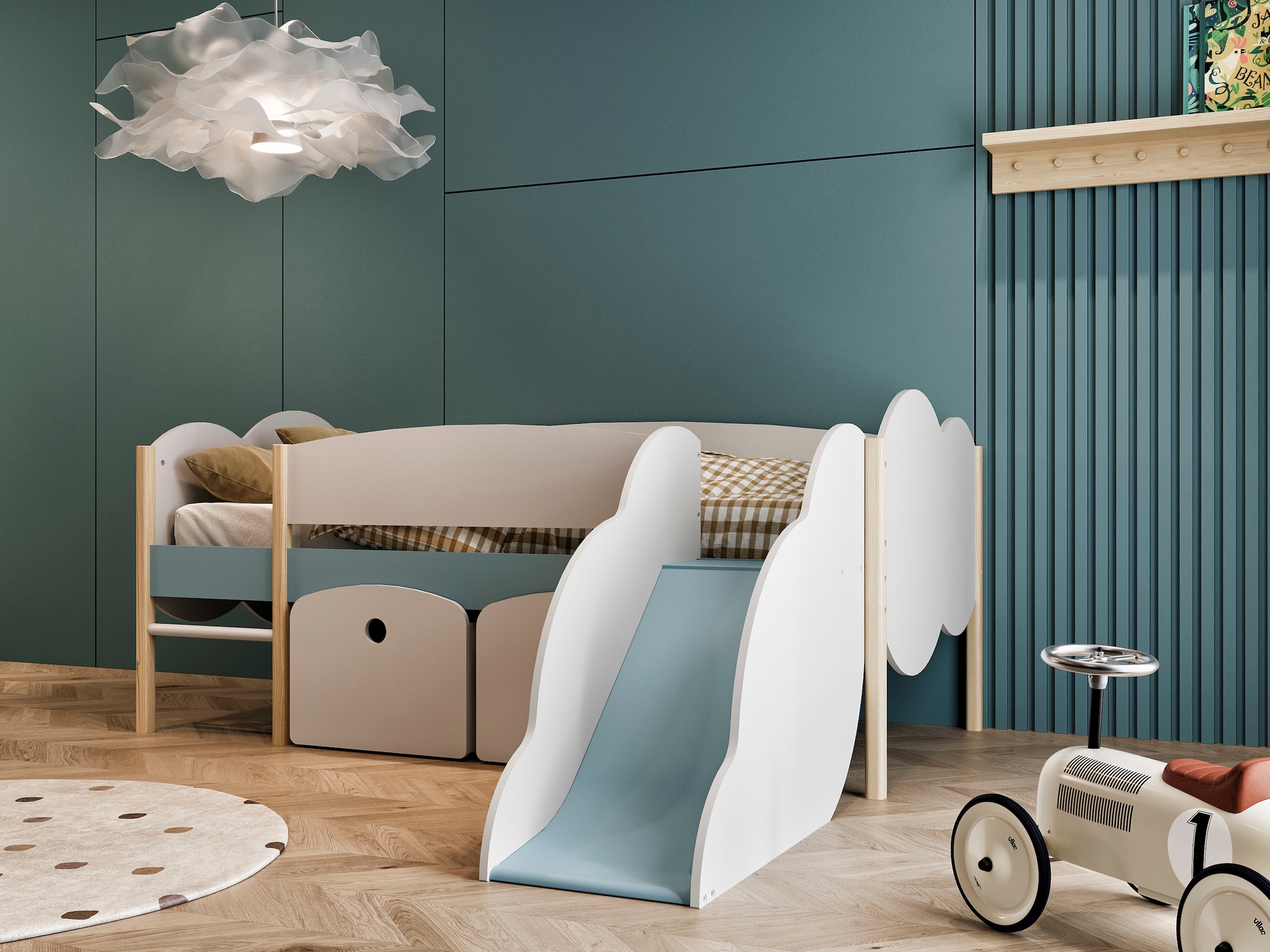 Demeyere GROUP Spielbett »Longane«, Kinderbett in Form von Wolken mit kleine Rutsche