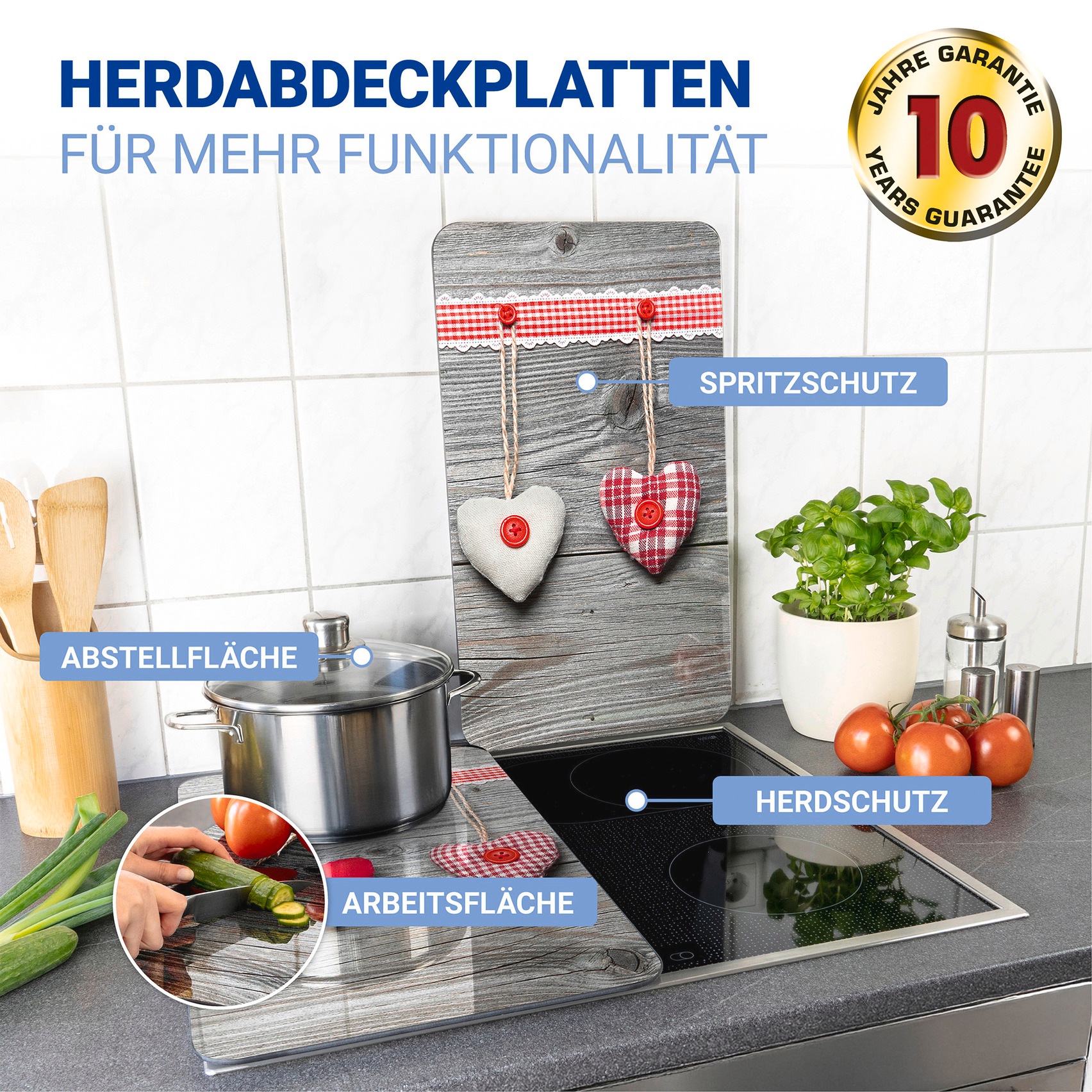 WENKO Herd-Abdeckplatte »Universal Modell Herzen« Herdabdeckung für alle Herdarten, kratzfest, mit rutschfesten Füßen