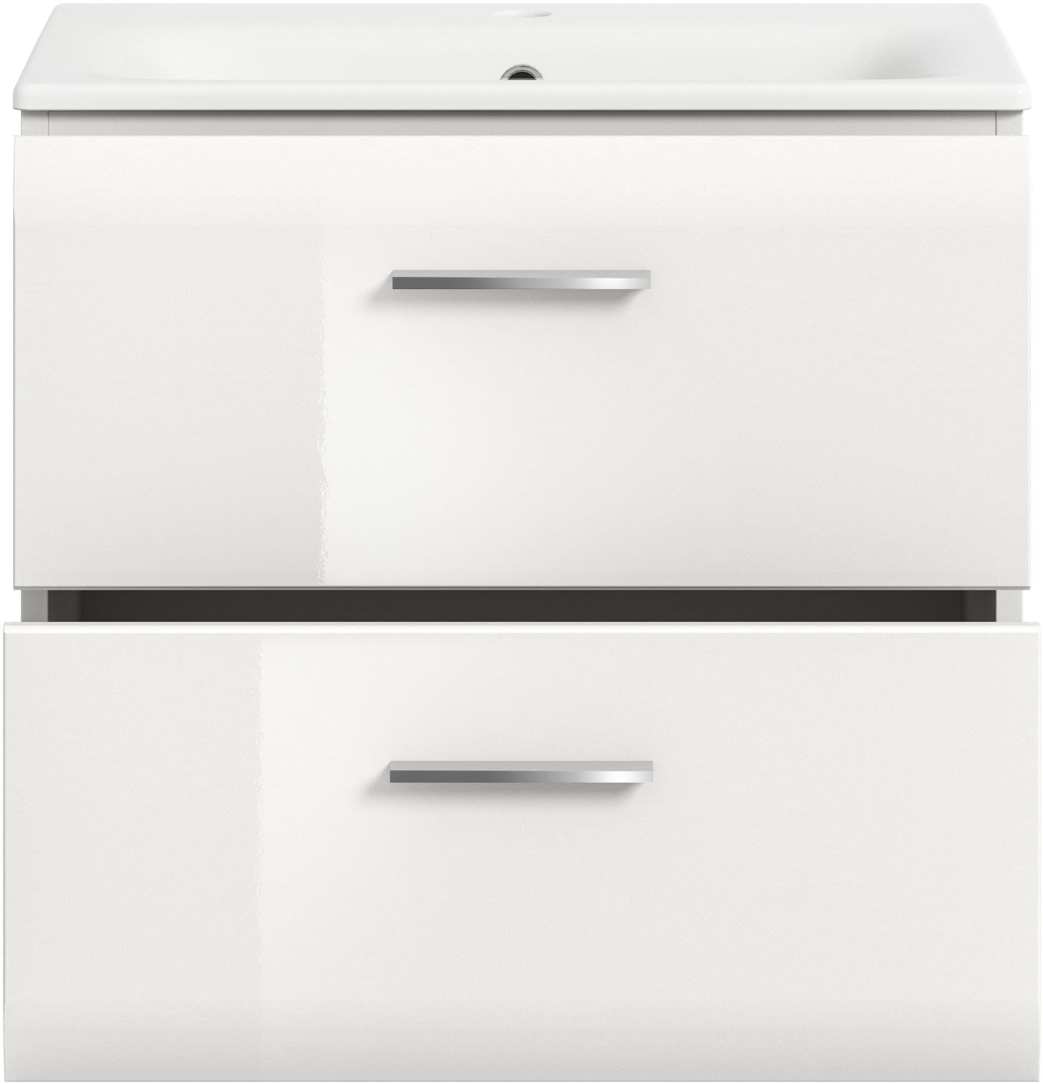 INOSIGN Waschbeckenunterschrank 2 Stk. tlg. Florenz, Waschtisch inkl. Waschbecken, Weiß Hochglanz Tiefzieh