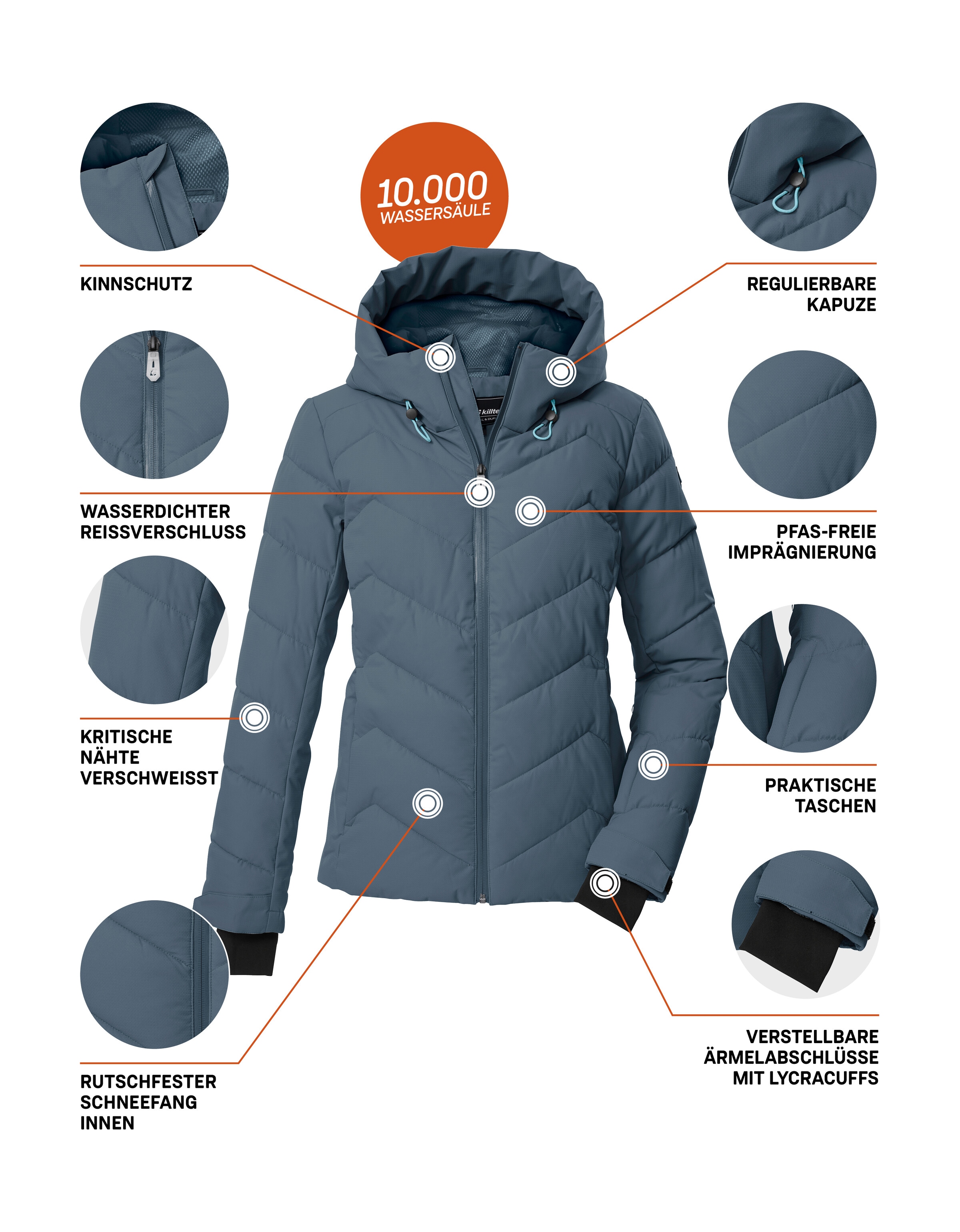 Killtec Skijacke »KSW 31 WMN SKI QLTD JCKT«, Winddichte, wasserabweisende Skijacke mit Daunenoptik und Schneefang