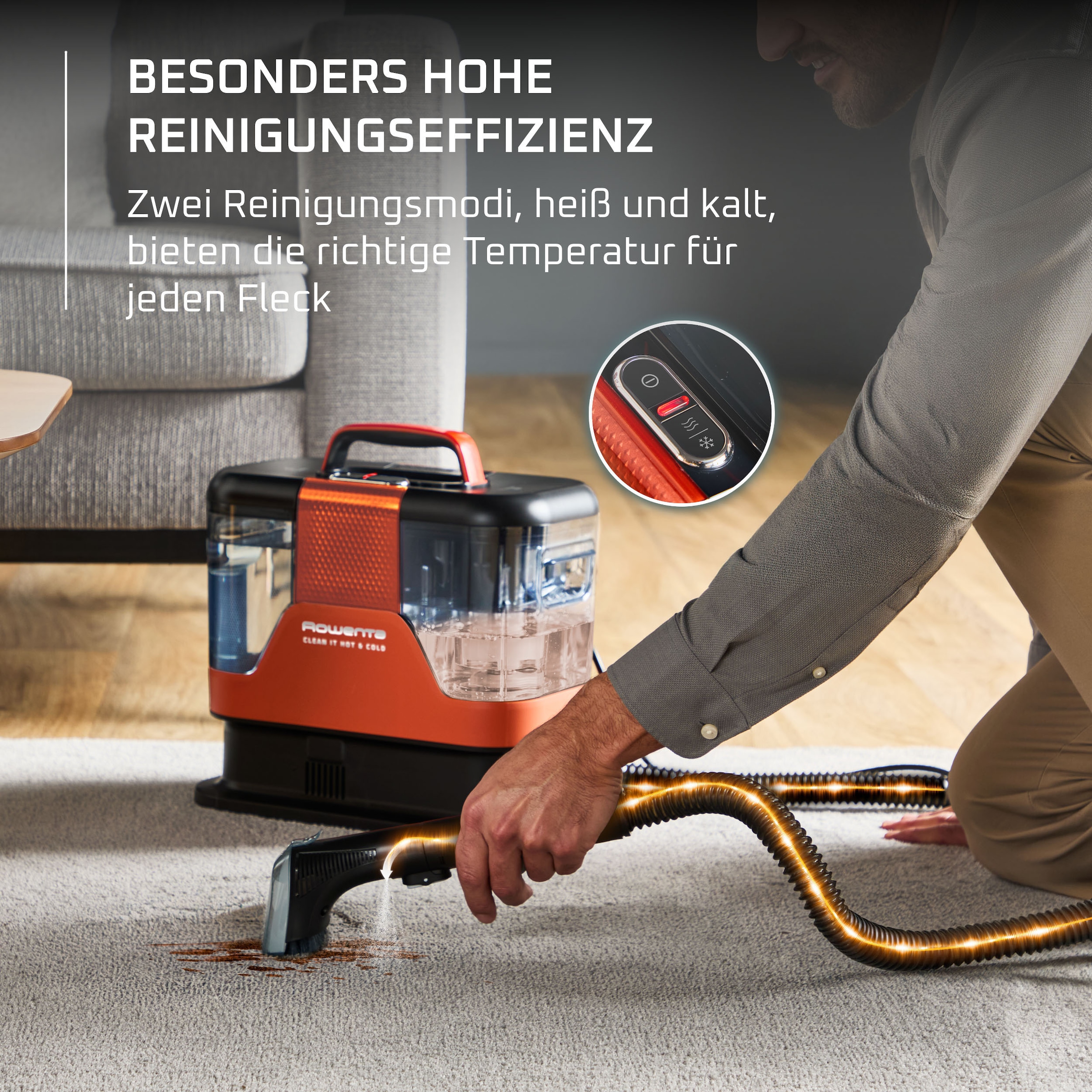 Rowenta Teppichreinigungsgerät »Fleckenentferner IN7011 Clean It Hot & Cold« PowerHeat 60 °C, 2,3 l/1,5 l Tanks, Auto‑Clean, rotierende ActivBrush